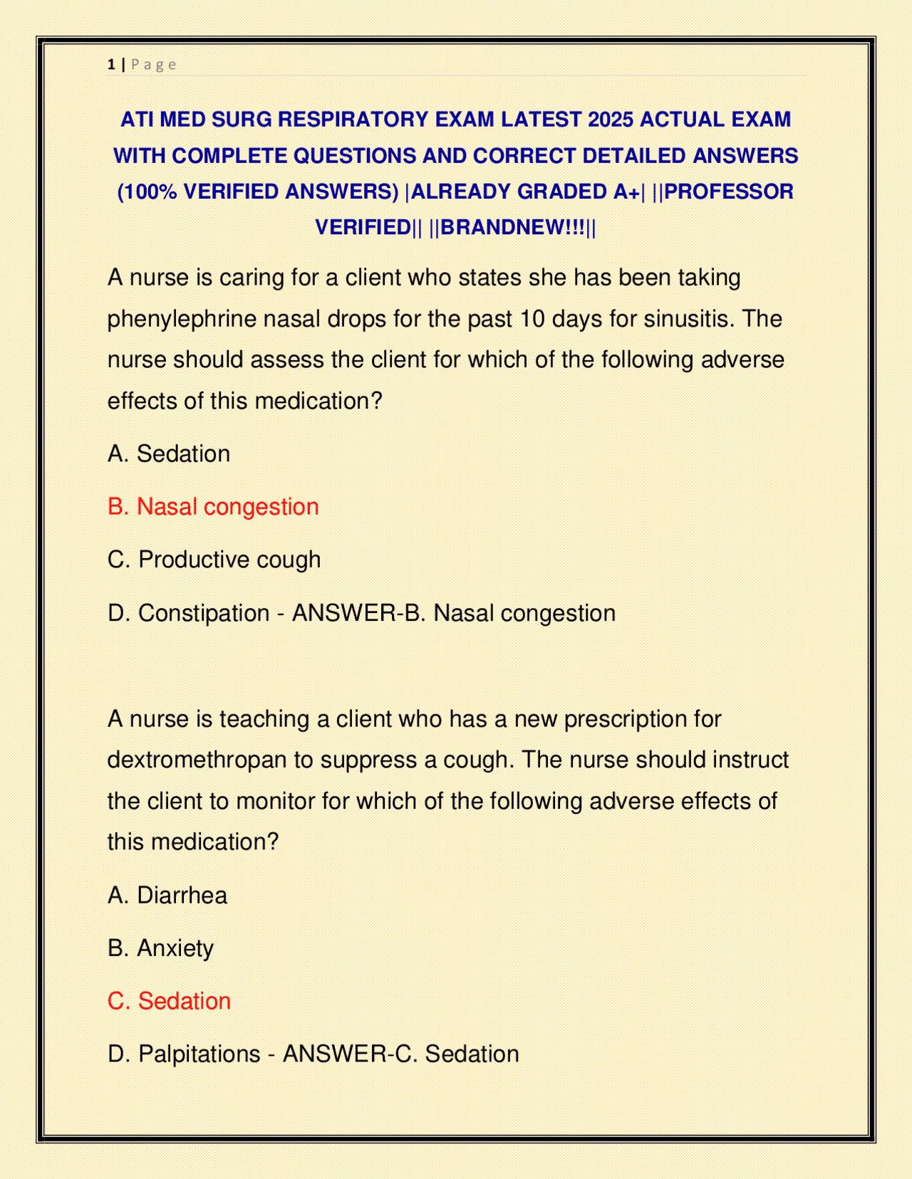 ATI MED SURG RESPIRATORY EXAM LATEST 2025 ACTUAL EXAM WITH COMPLETE ...