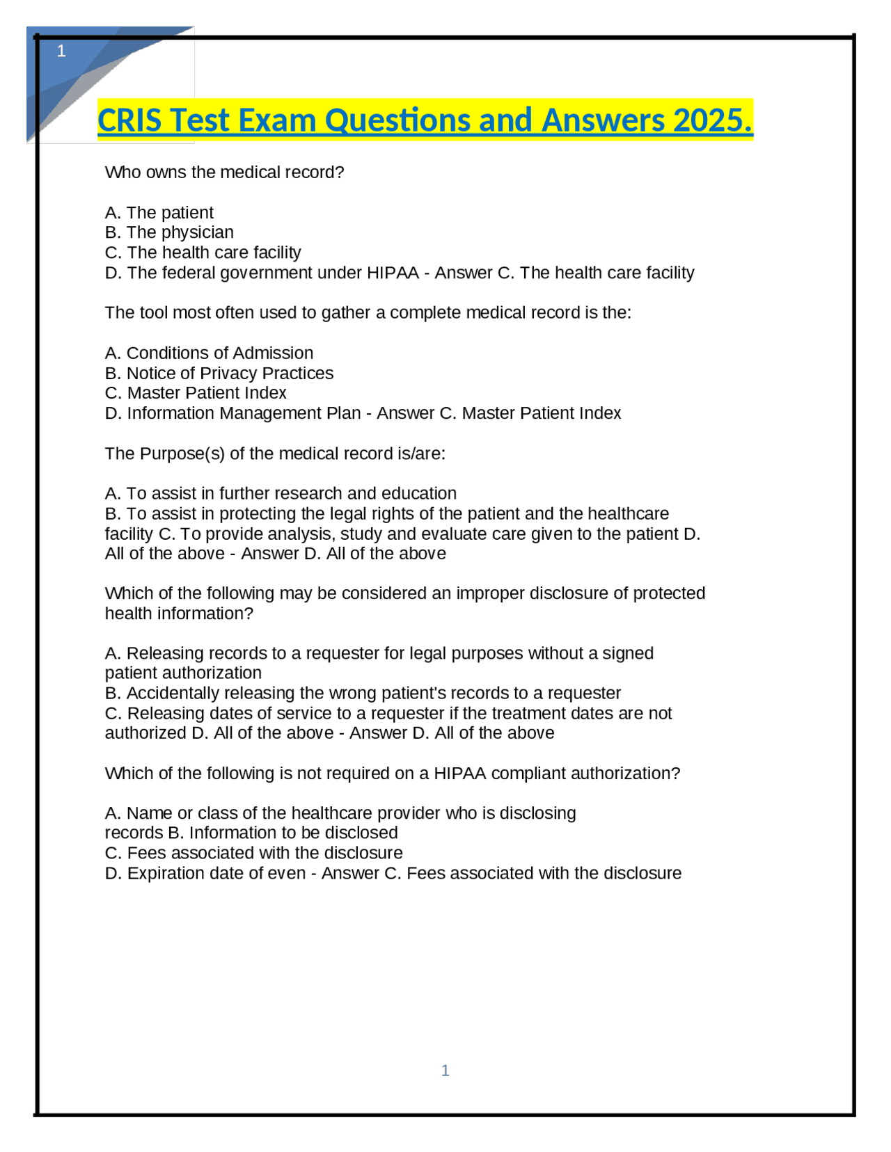 健康・医学 CBT answer ICD-10 Chapter 1: Coding Basics Answer Key for Exercises