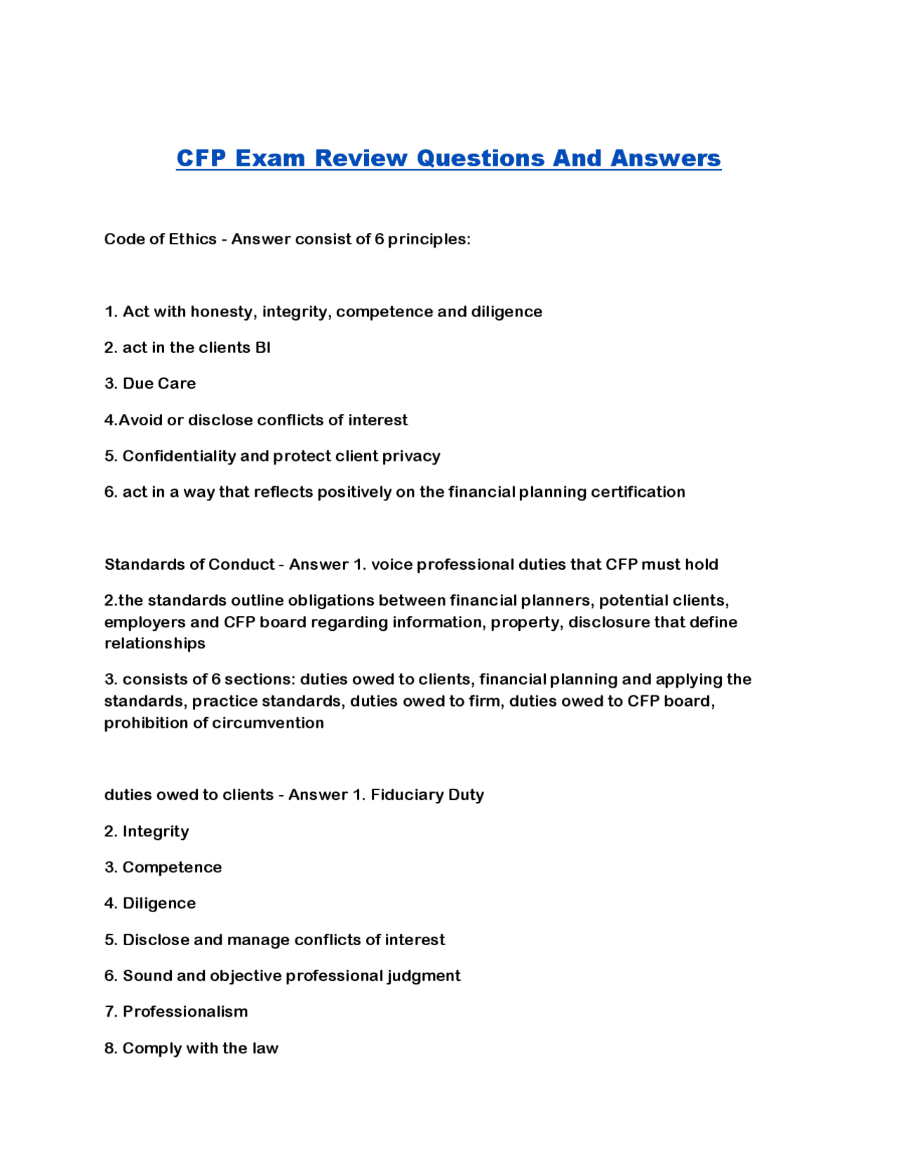 CFP Exam Review: Ethics & Professional Standards | Exams Advanced ...