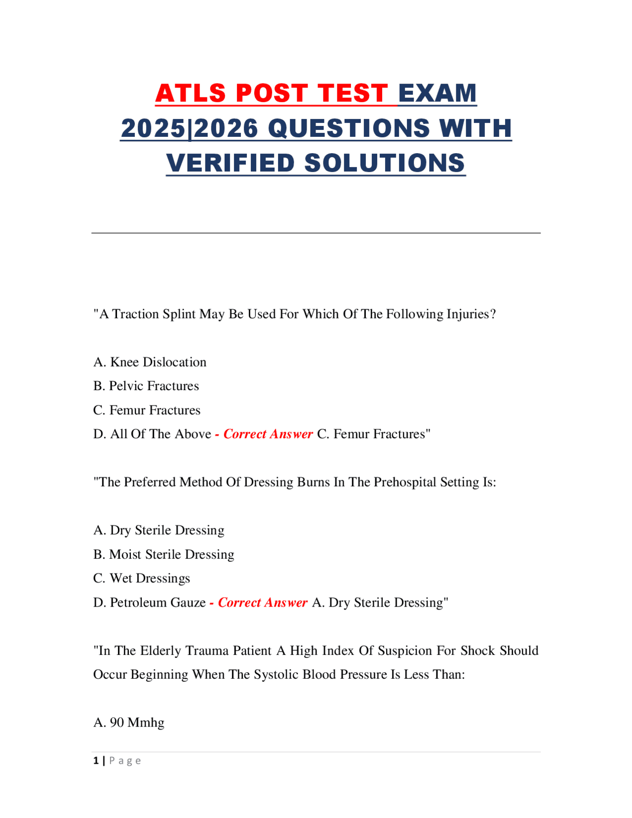 ATLS POST TEST EXAM 2025|2026 QUESTIONS WITH VERIFIED SOLUTIONS | Exams ...