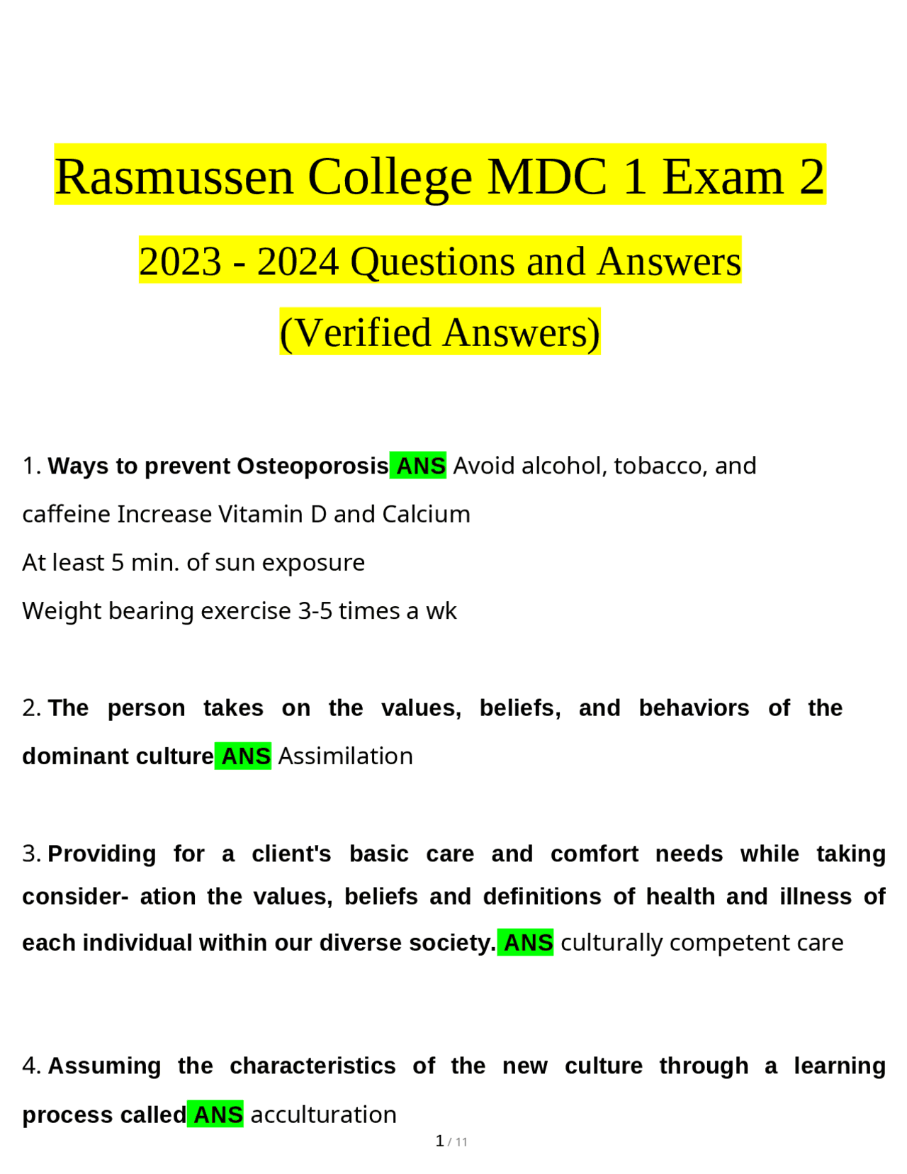 Rasmussen College MDC 1 Exam 2 2023 - 2024 Questions and Answers ...