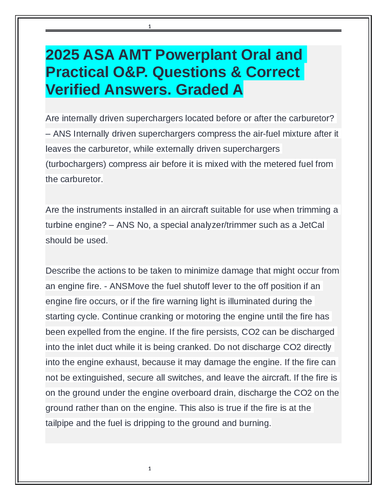 2025 ASA AMT Powerplant Oral and Practical O&P. Questions & Correct ...