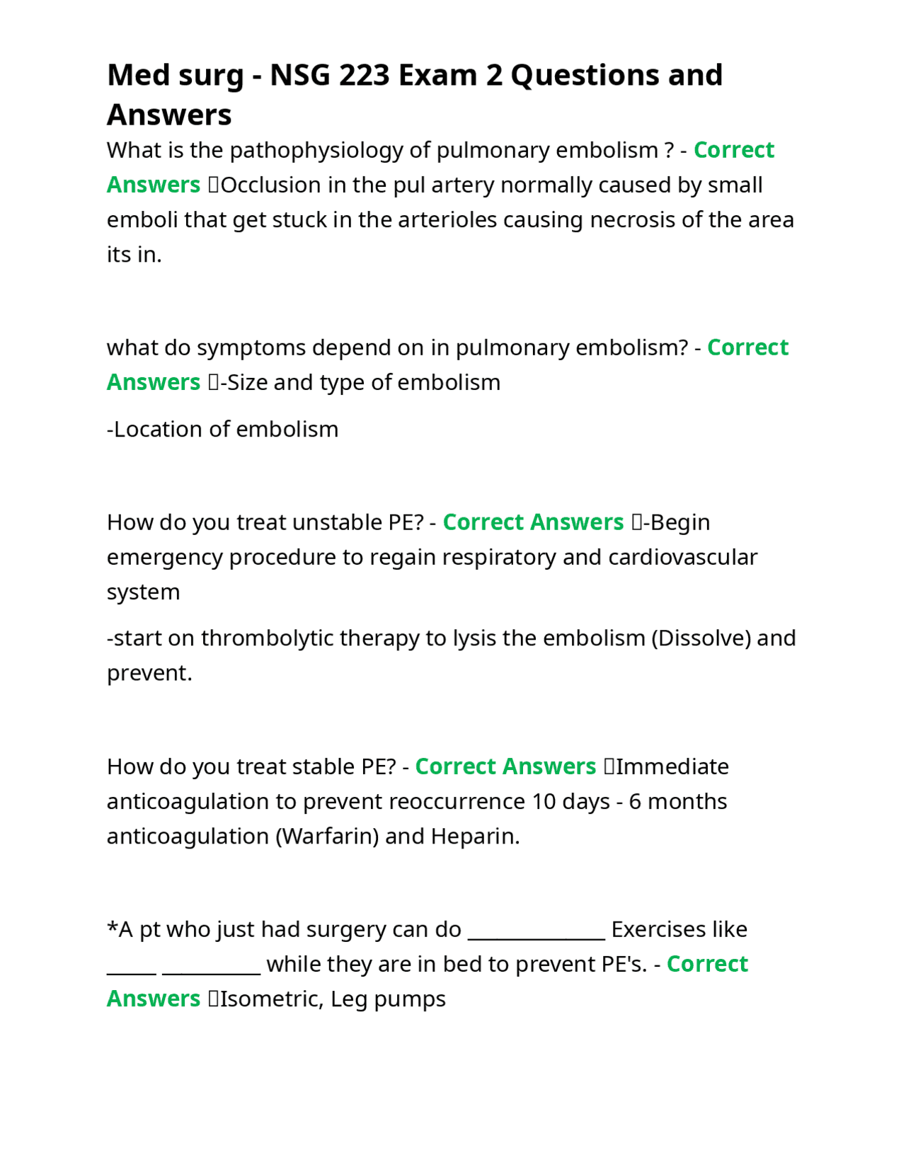 Medsurg - NSG 223 Exam 2 Questions and Answers | Exams Nursing | Docsity
