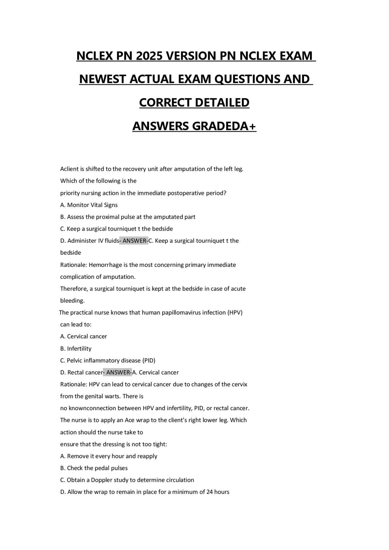 NCLEX PN 2025 VERSION PN NCLEX EXAM NEWEST ACTUAL EXAM QUESTIONSAND ...