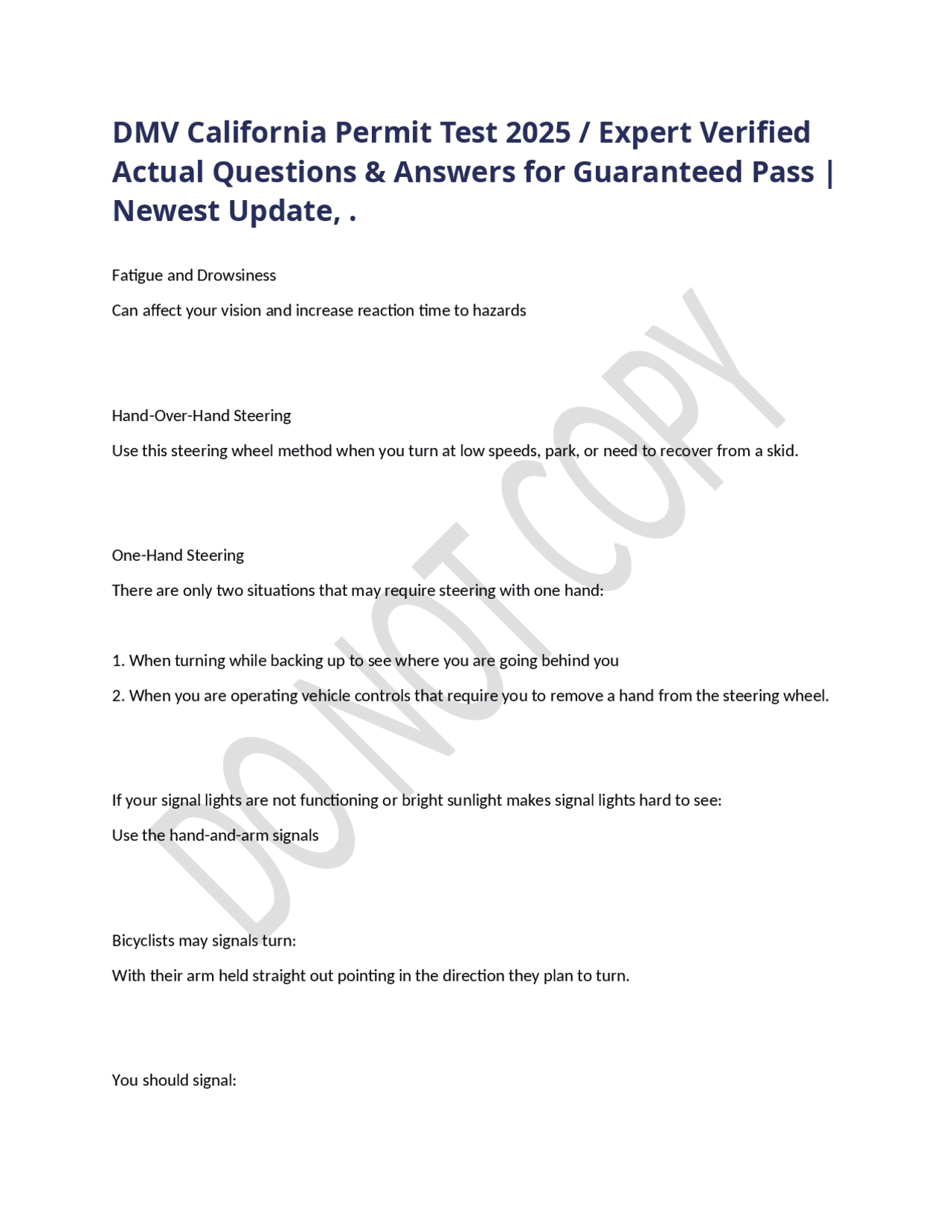 DMV California Permit Test 2025 / Expert Verified Actual Questions