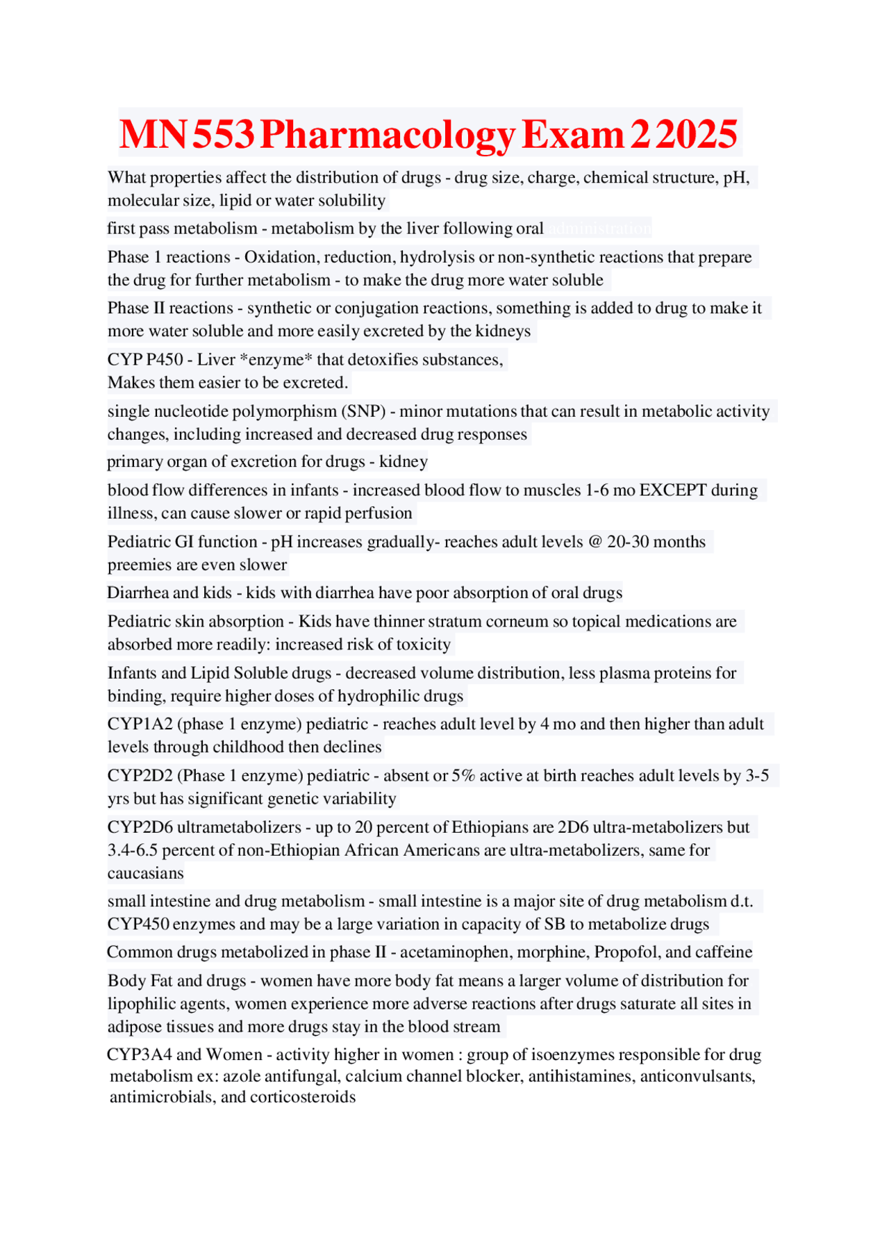 MN553 Pharmacology Unit 2 Quiz 2024\2025 | Exams Nursing | Docsity