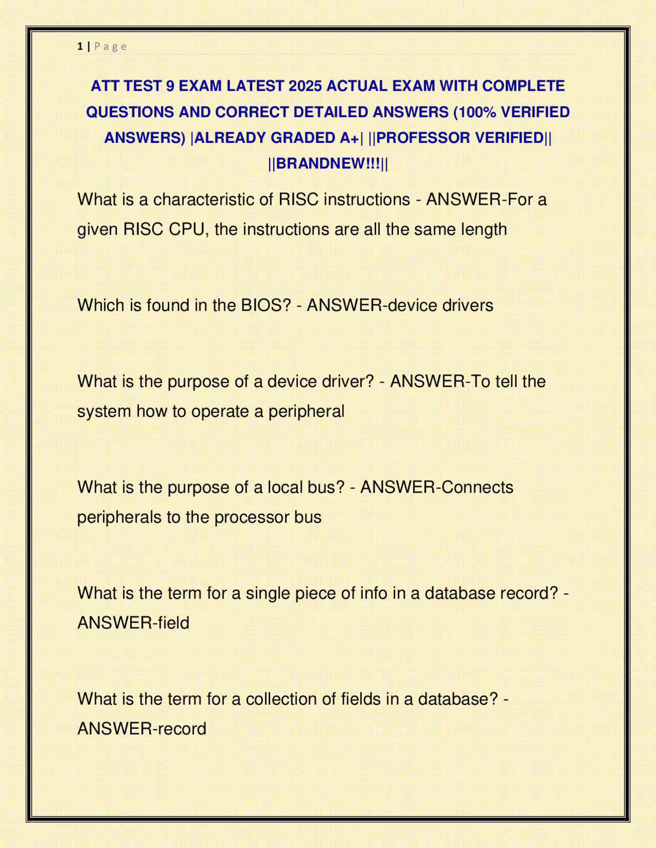 ATT TEST 9 EXAM LATEST 2025 ACTUAL EXAM WITH COMPLETE QUESTIONS | Exams ...