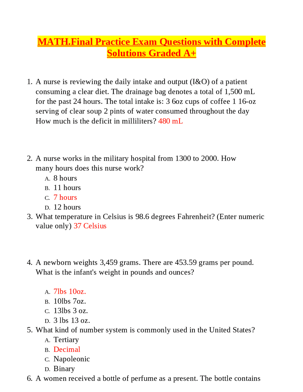 MATH.Final Practice Exam Questions with Complete Solutions Graded A+ ...