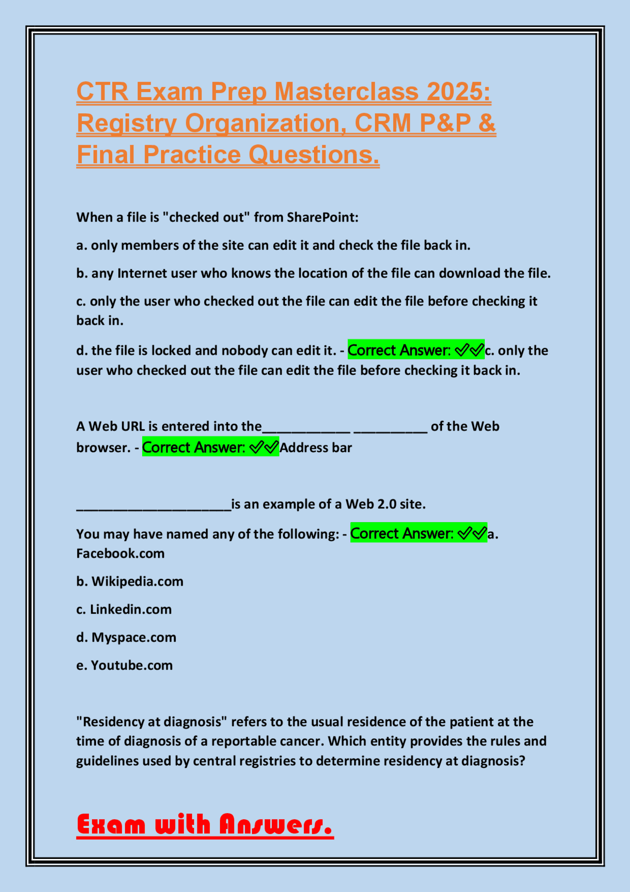 CTR Exam Prep Masterclass 2025: Registry Organization, CRM P&P & Final ...