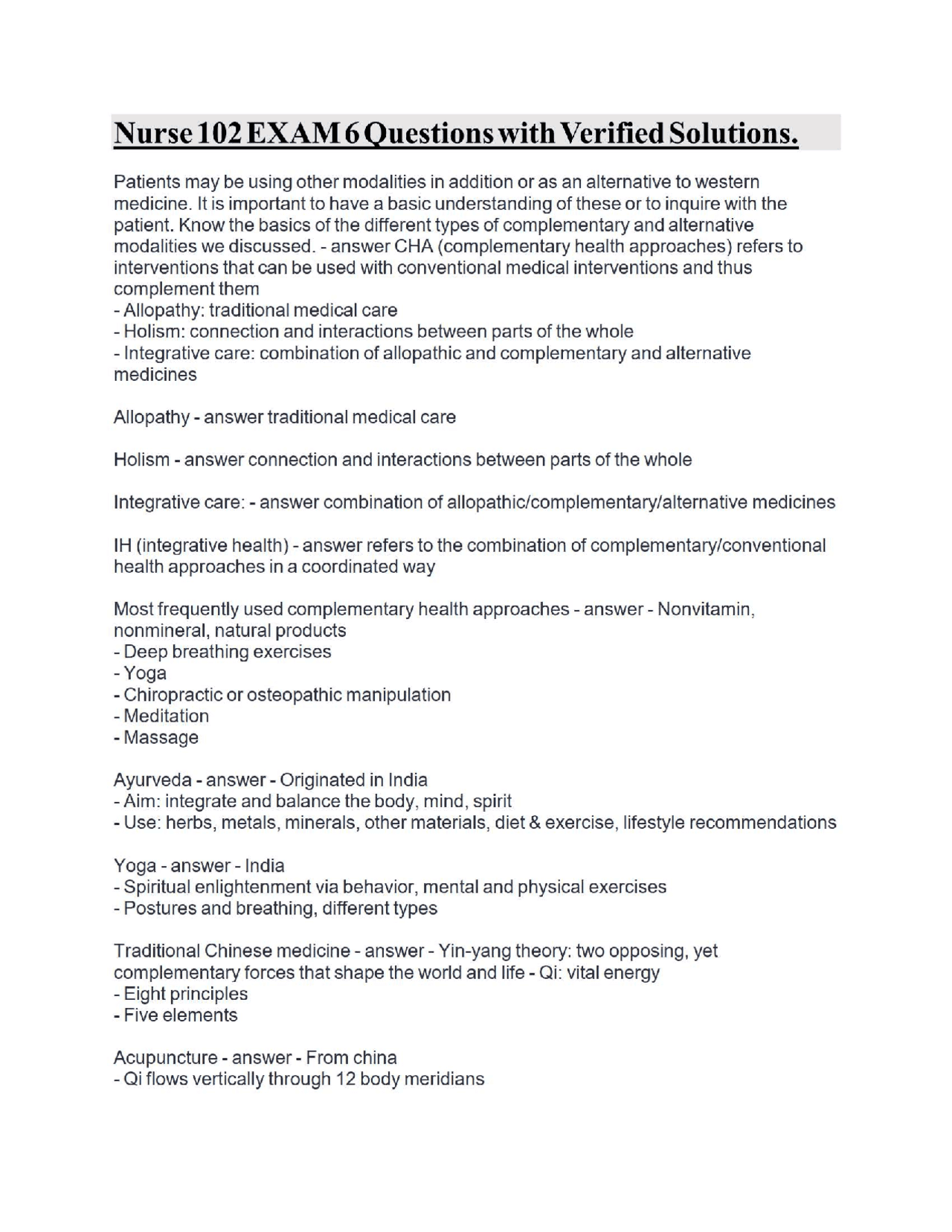 Nurse 102 EXAM 6 Questions with Verified Solutions. | Exams Nursing ...