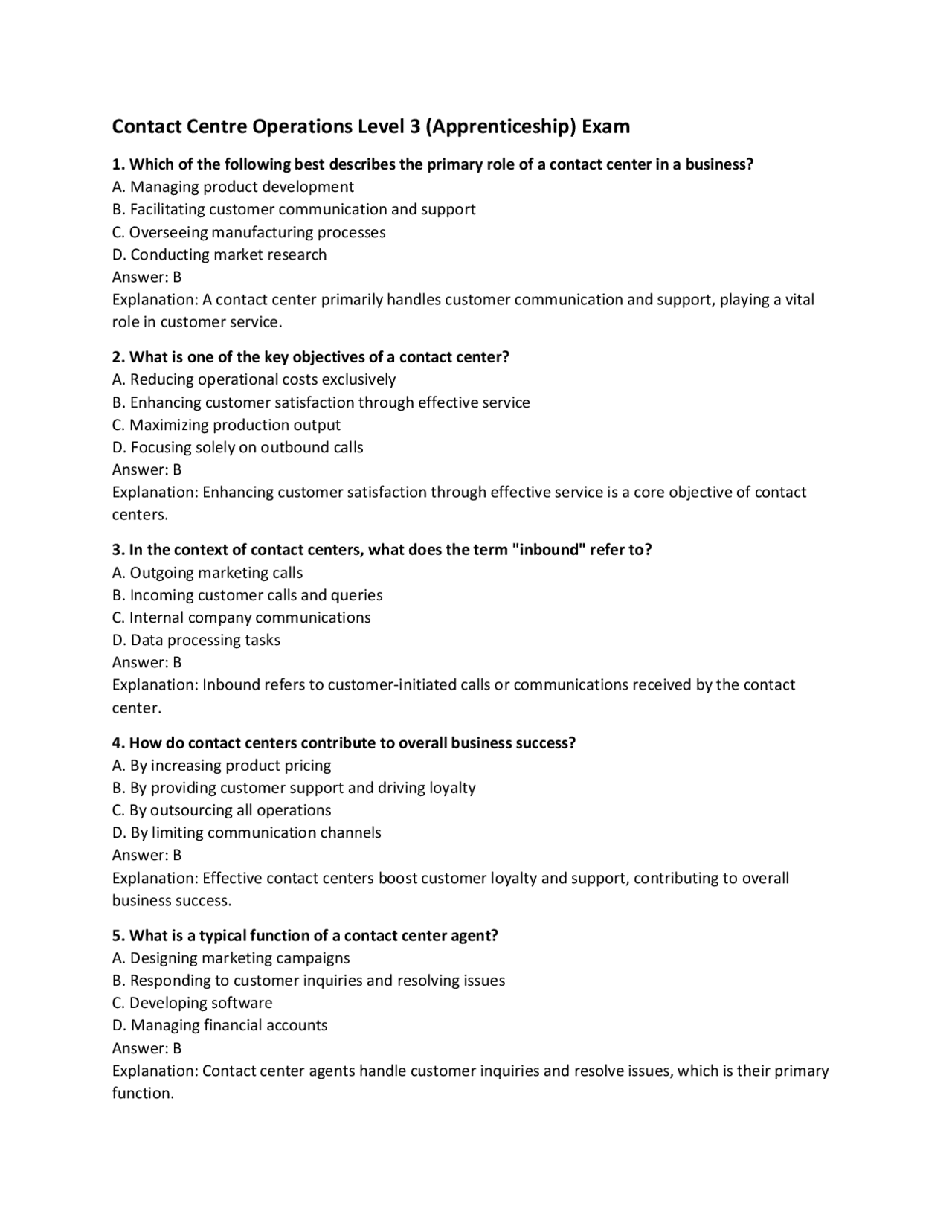 Contact Centre Operations Level 3 (Apprenticeship) Exam | Exams ...