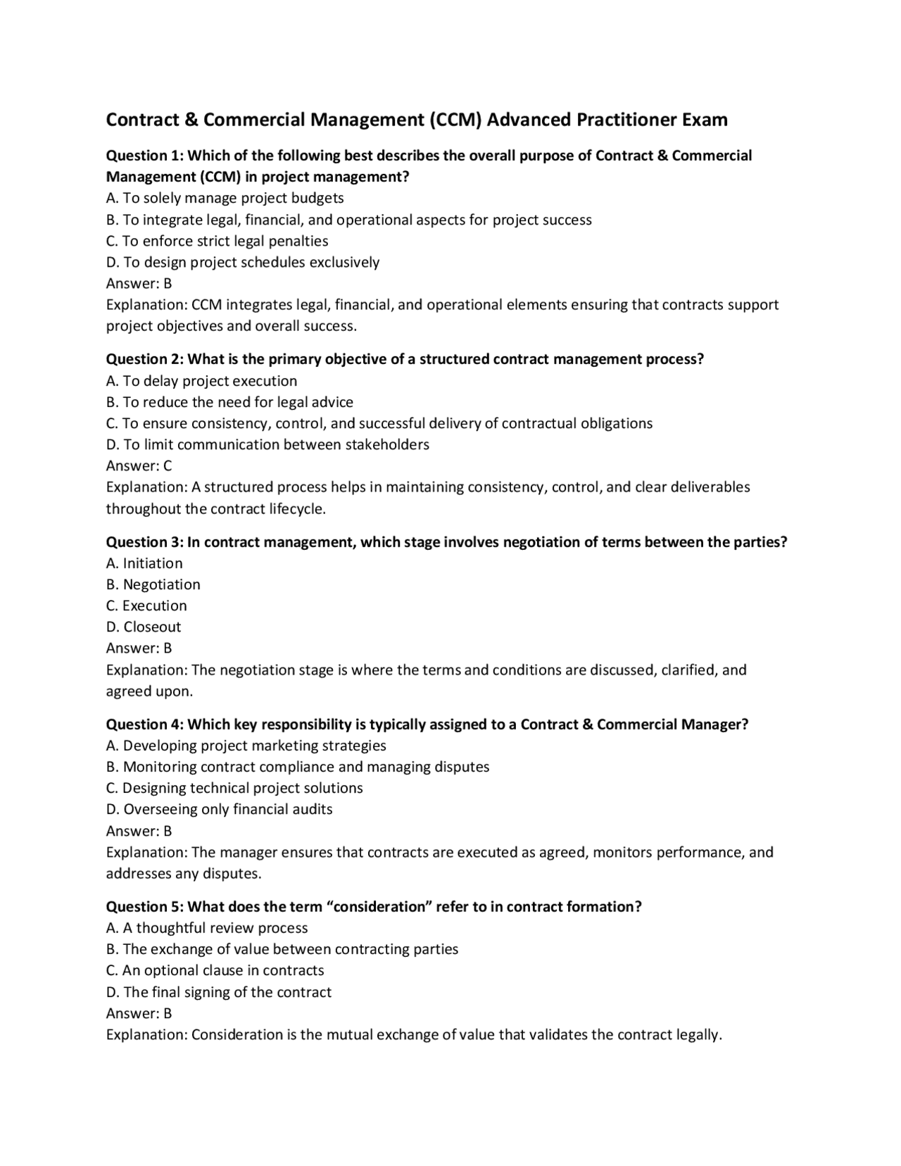 Contract & Commercial Management (CCM) Advanced Practitioner Exam ...