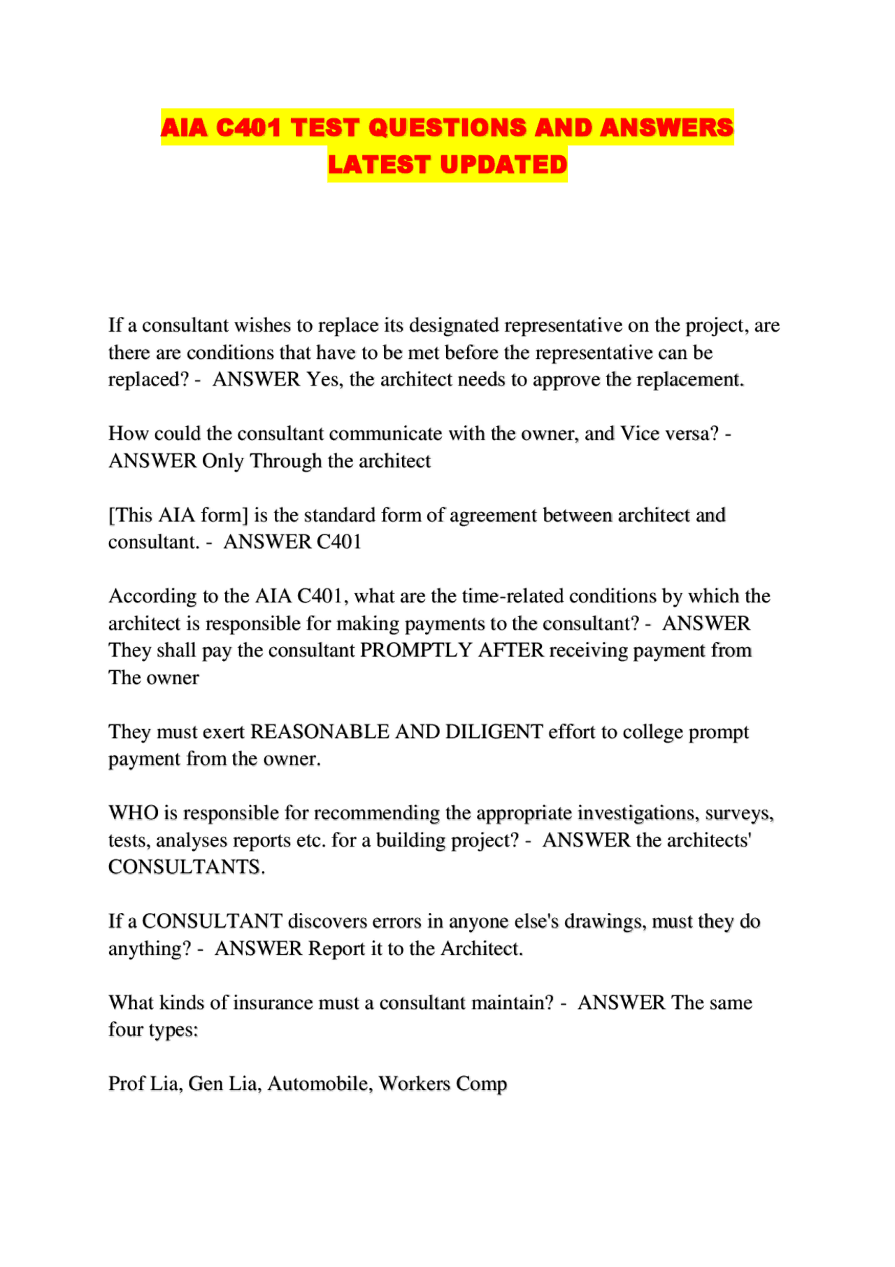 AIA C401 Test Questions and Answers: A Guide for Architects and ...