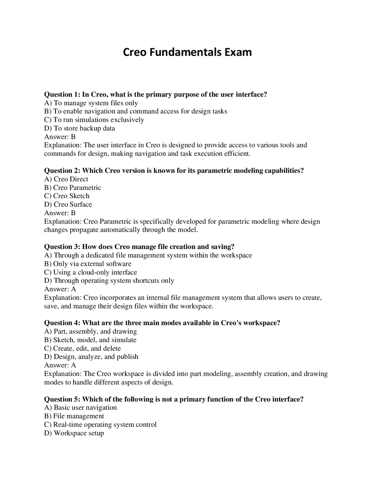 Creo Fundamentals Exam: Multiple Choice Questions and Answers | Exams ...