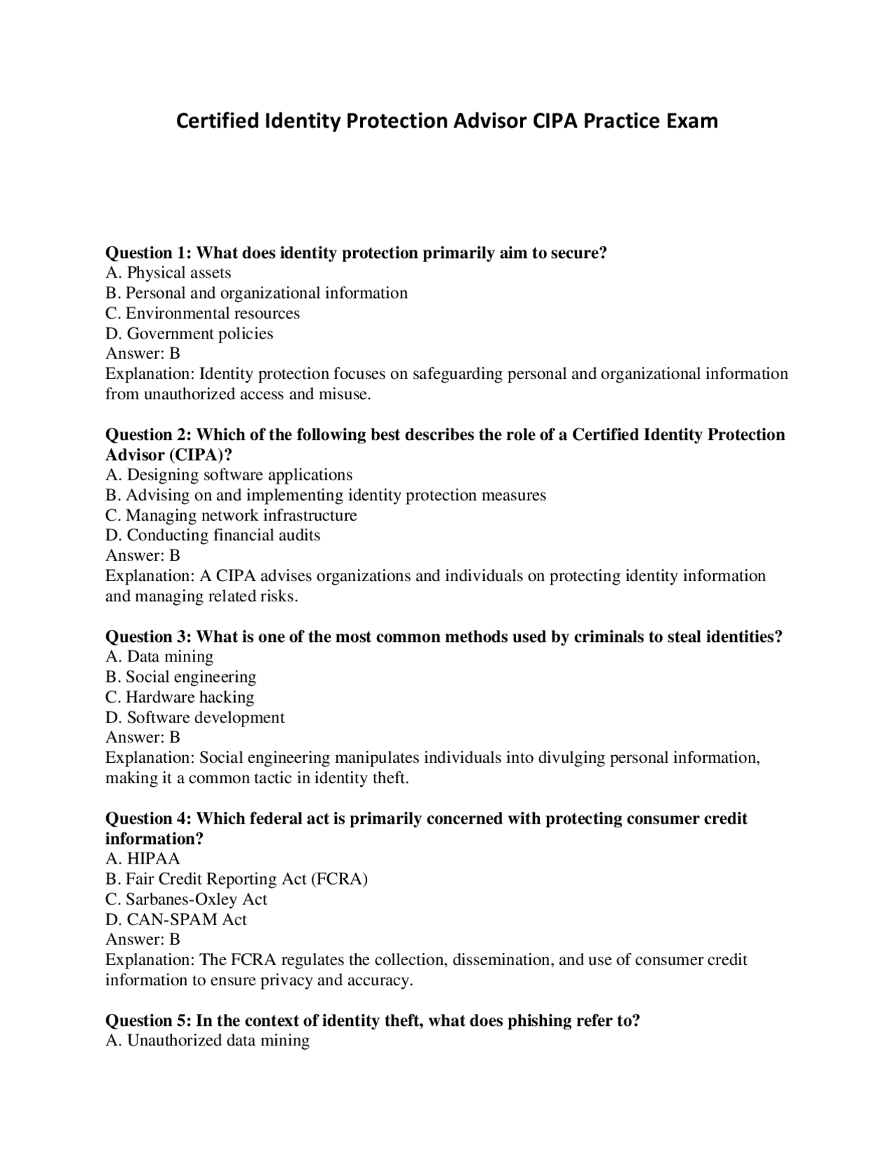 Certified Identity Protection Advisor CIPA Exam | Exams Technology ...