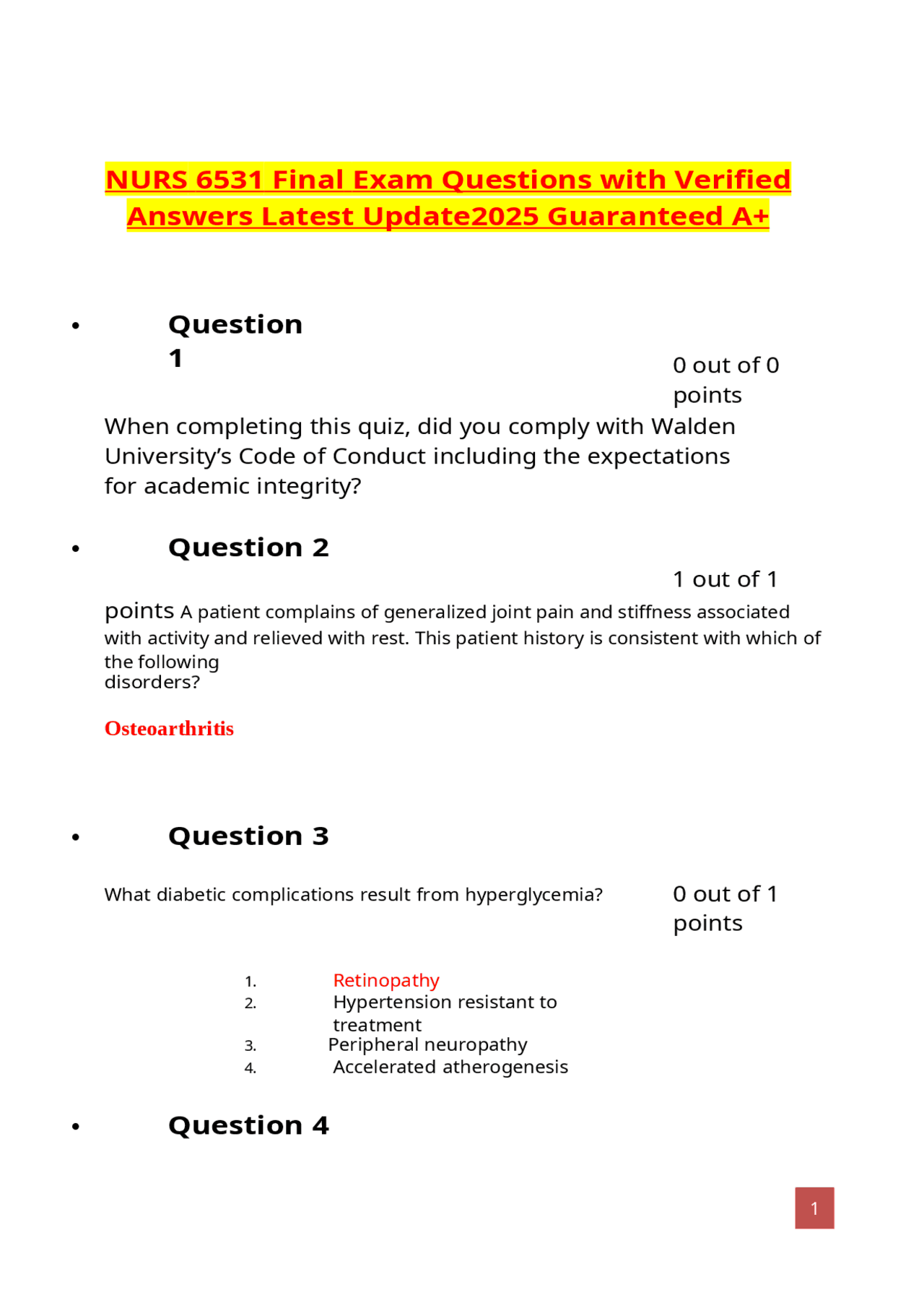 NURS 6531 Final Exam Questions with Verified Answers Latest Update2025 ...