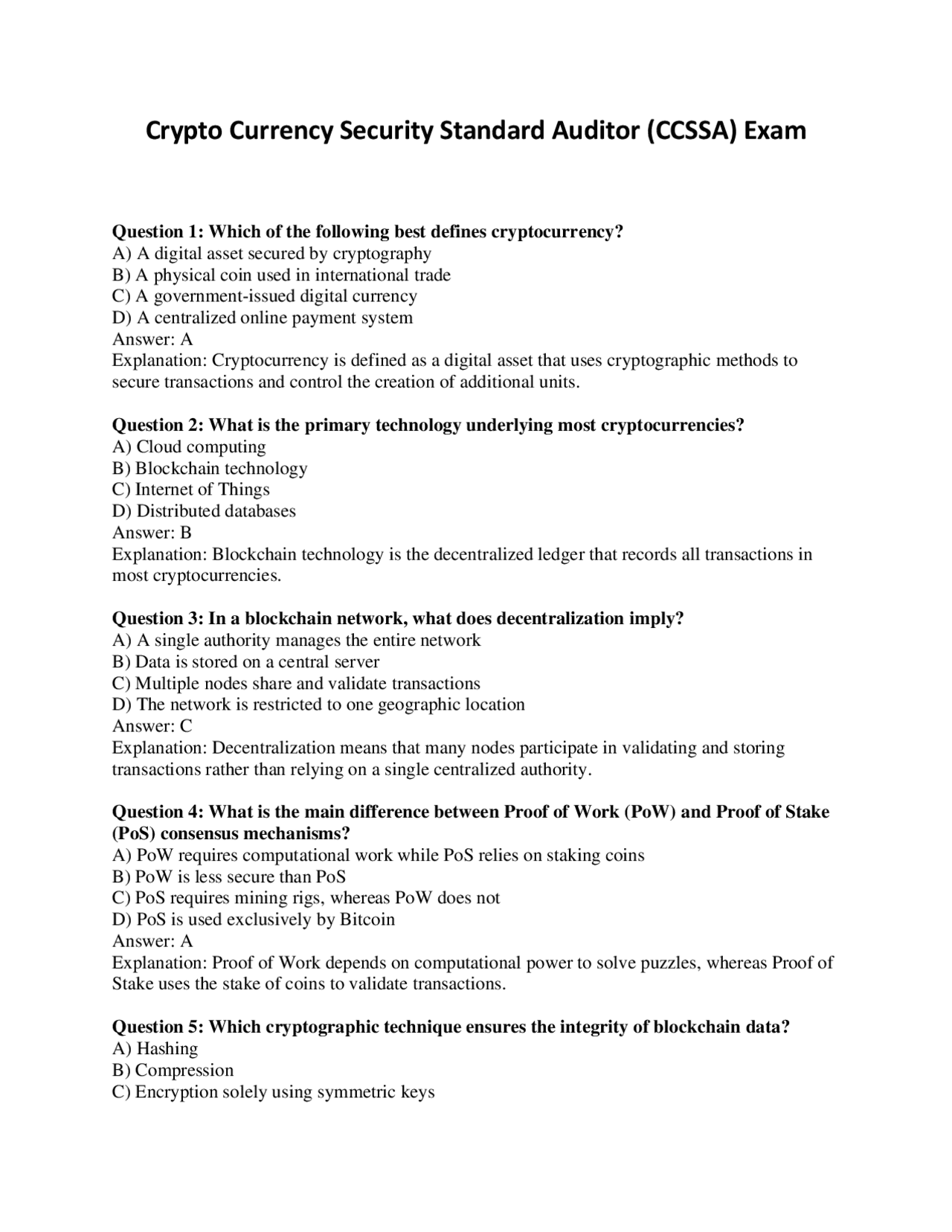 CCSSA Exam: Multiple Choice Questions and Answers | Exams Technology |  Docsity