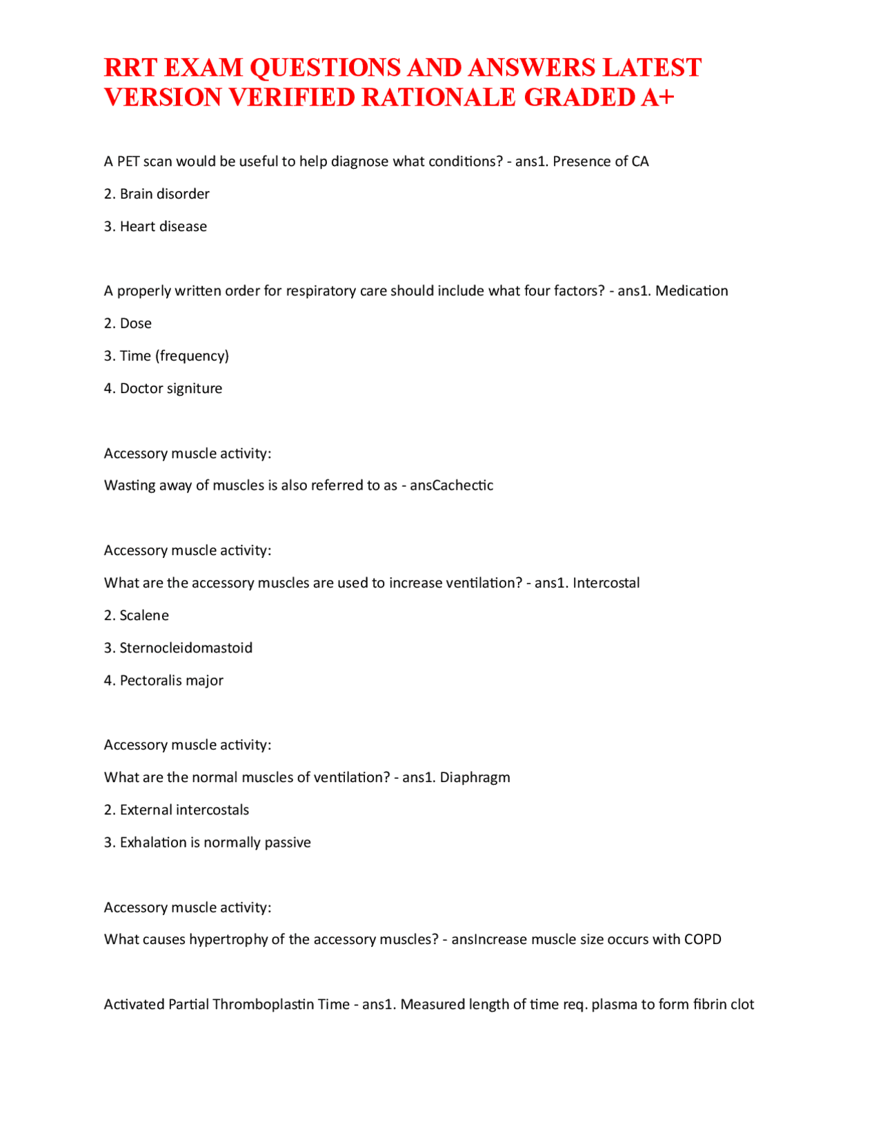 Respiratory Therapy (RRT) Exam Questions and Answers: A Comprehensive ...