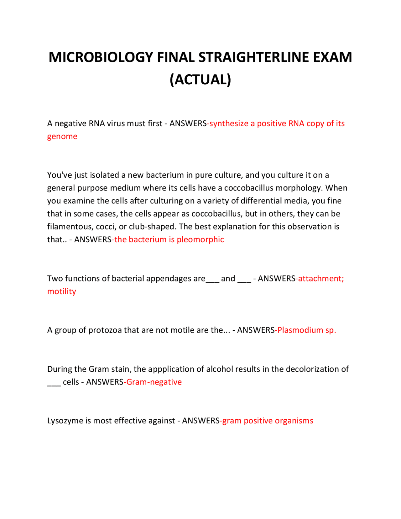 Microbiology Final Exam Review: Questions and Answers | Exams ...