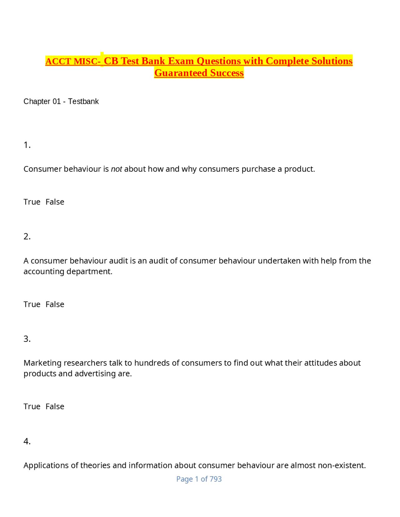 Consumer Behaviour Test Bank: Exam Questions with Complete Solutions ...