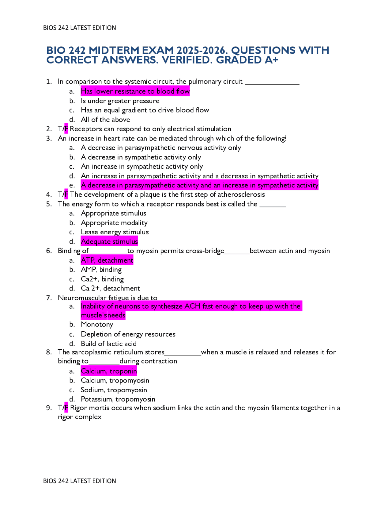 BIO 242 MIDTERM EXAM 2025-2026. QUESTIONS WITH CORRECT ANSWERS ...