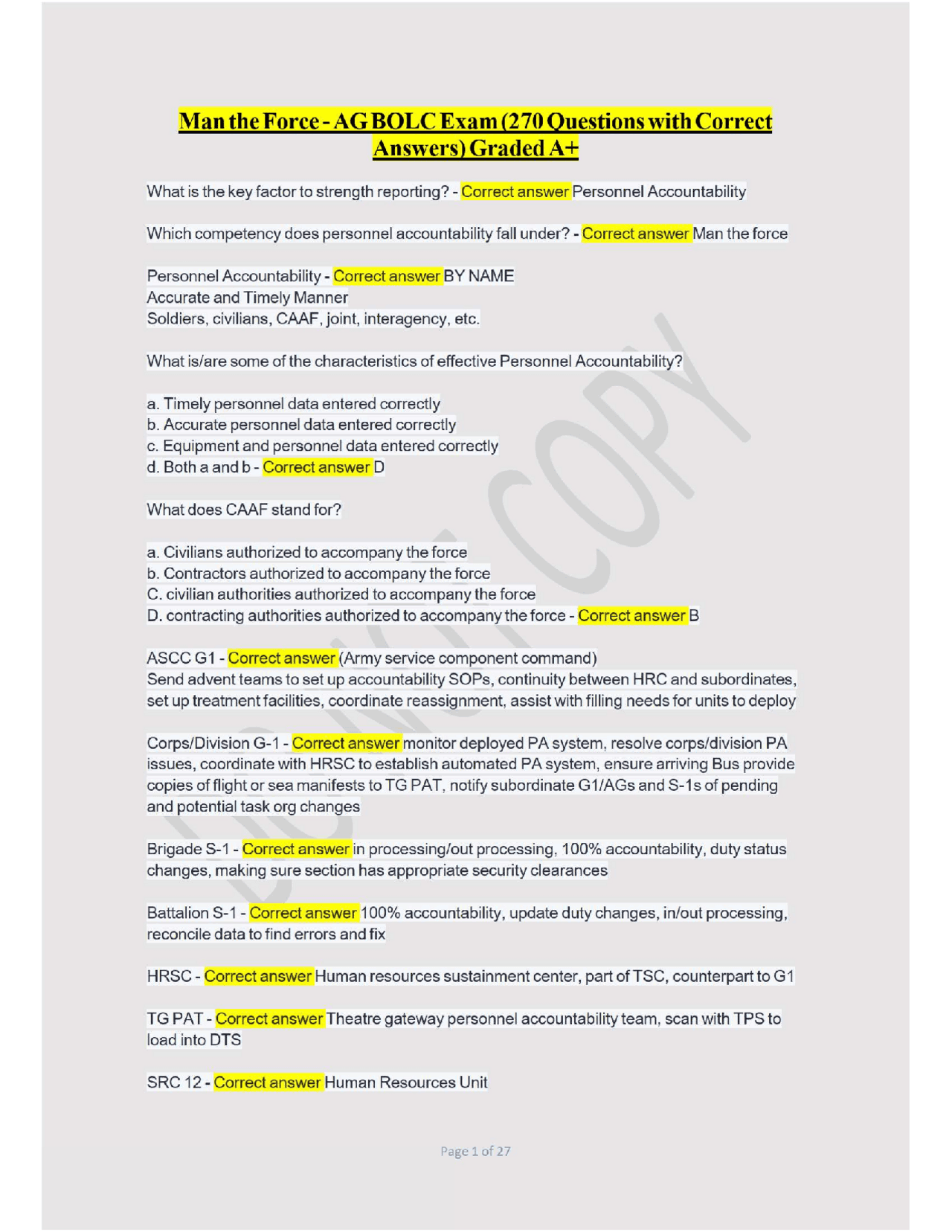 Man the Force - AG BOLC Exam (270 Questions with Correct Answers ...