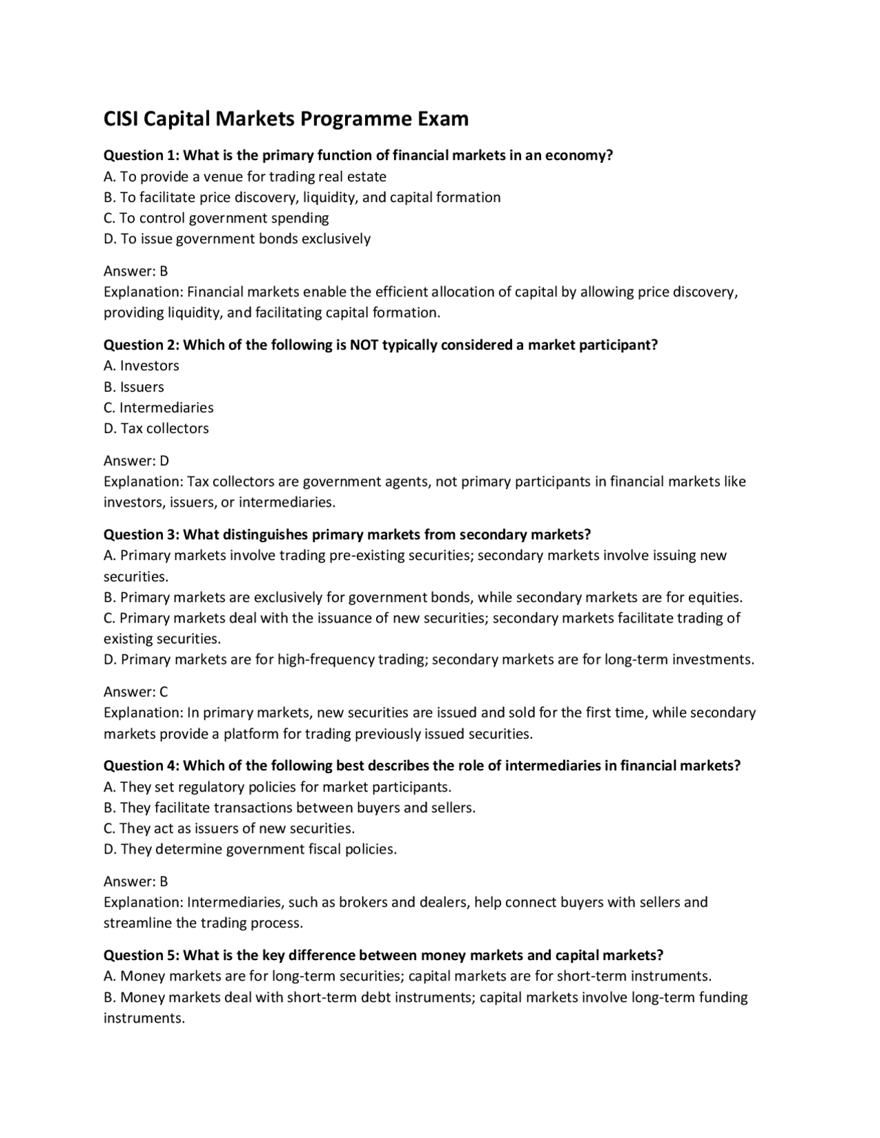 CISI Capital Markets Programme Exam | Exams Technology | Docsity