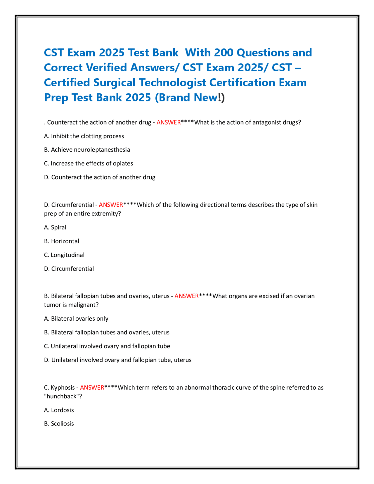CST Exam 2025 Test Bank With 200 Questions and Correct Verified Answers ...