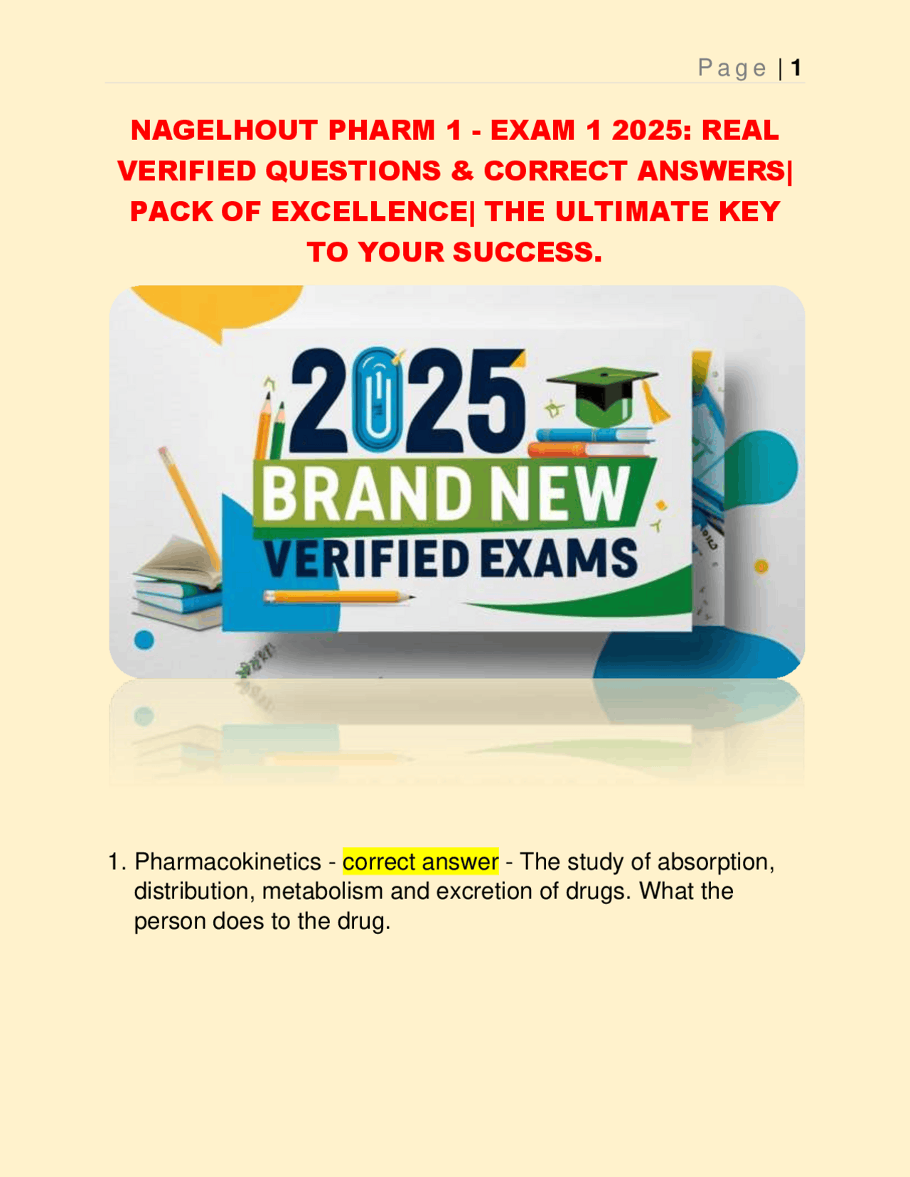 NAGELHOUT PHARM 1 - EXAM 1 2025: REAL VERIFIED QUESTIONS & CORRECT ...