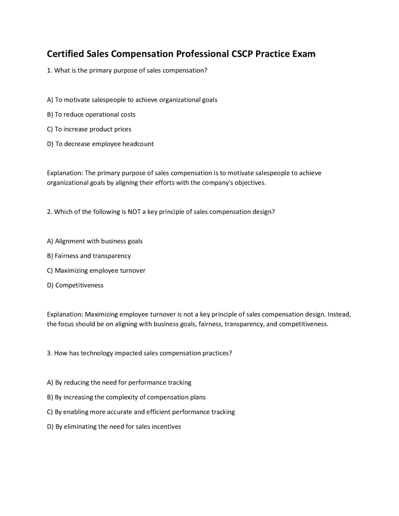 Certified Sales Compensation Professional CSCP Exam | Exams Technology | Docsity