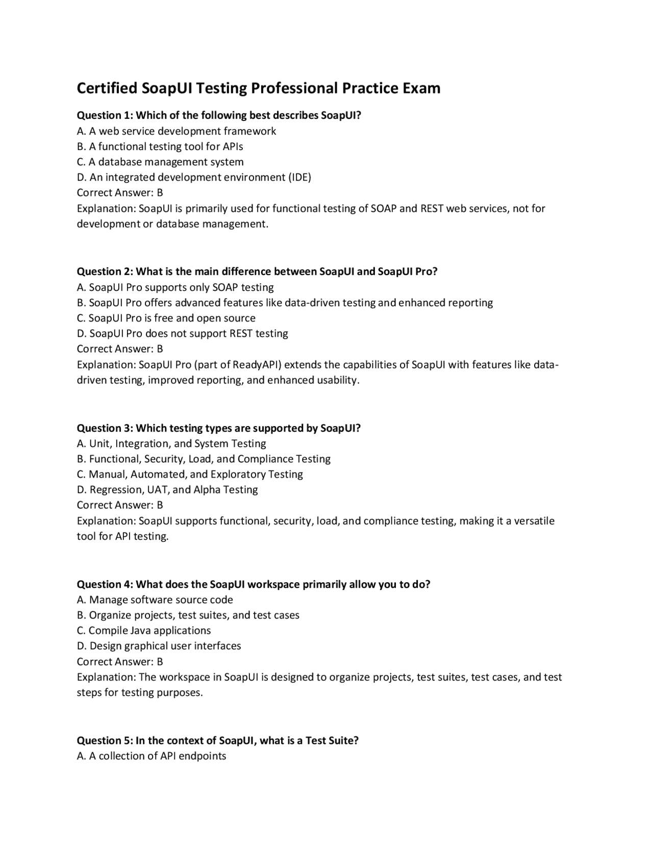 Certified SoapUI Testing Professional Exam | Exams Technology | Docsity
