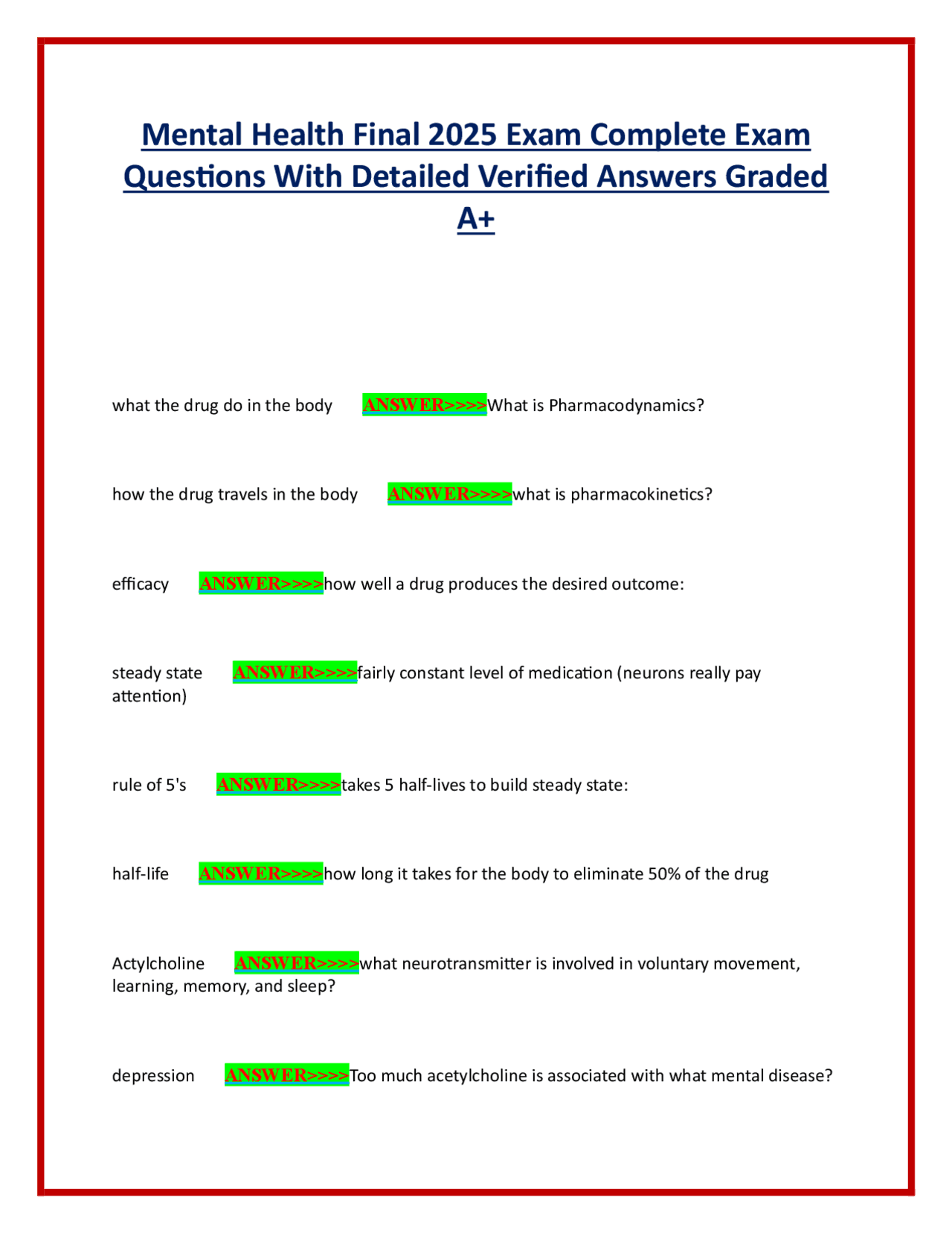Mental Health Final 2025 Exam Complete Exam Questions With Detailed ...