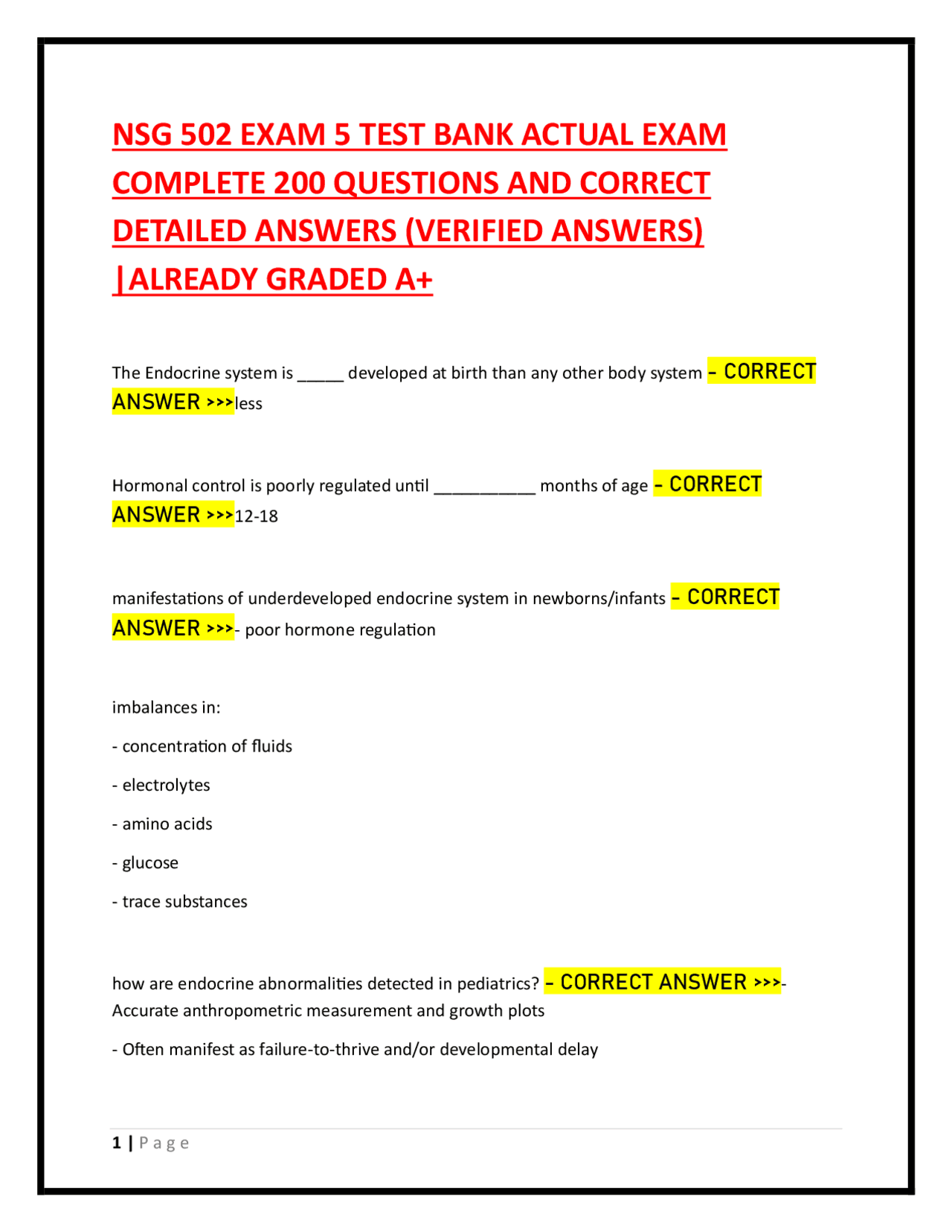 NSG 502 EXAM 5 TEST BANK ACTUAL EXAM COMPLETE 200 QUESTIONS AND CORRECT ...