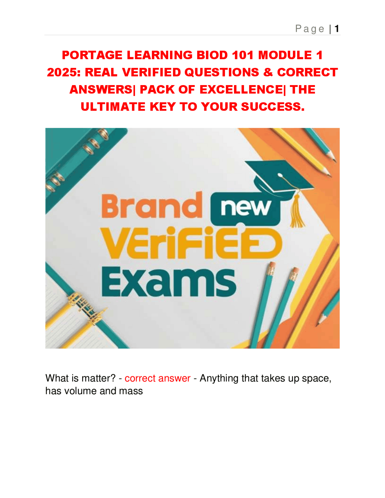 PORTAGE LEARNING BIOD 101 MODULE 1 2025: REAL VERIFIED QUESTIONS ...