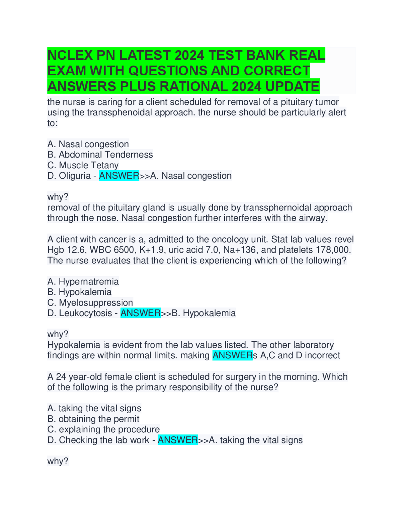NCLEX PN LATEST 2024 TEST BANK REAL EXAM WITH QUESTIONS AND CORRECT ...