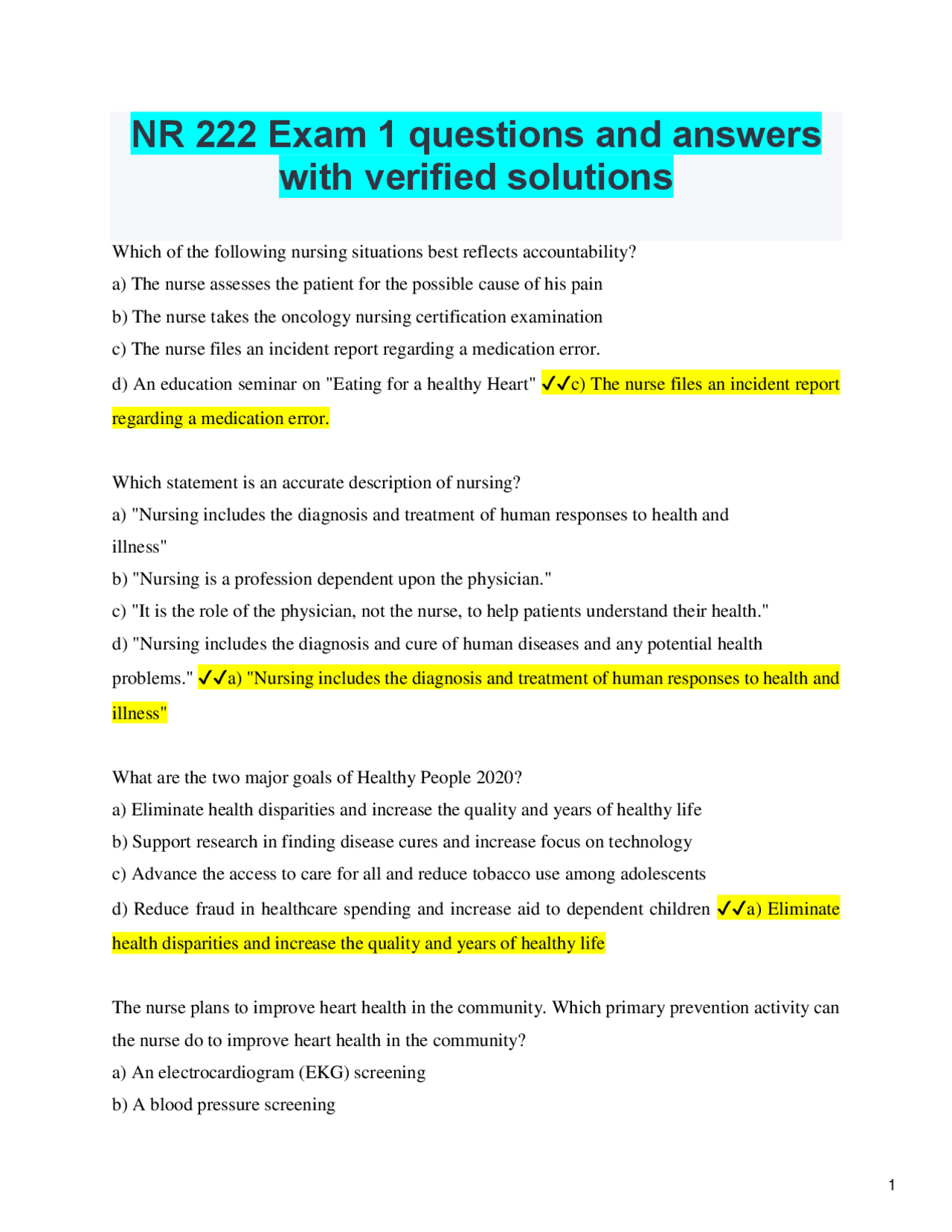 NR 222 Exam 1 Questions and Verified Answers | Real Nursing File 2025/ ...