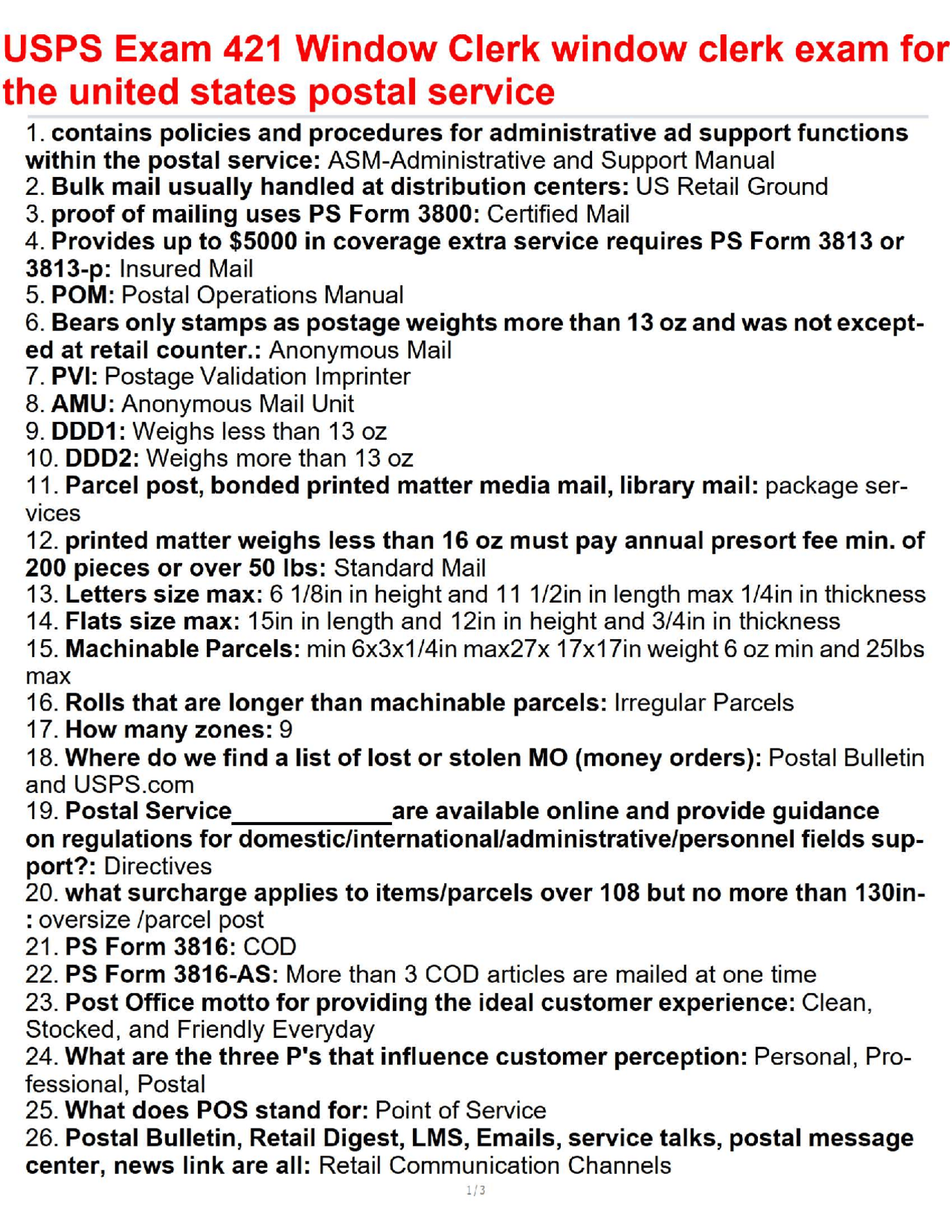 USPS Exam 421 Window Clerk window clerk exam for the united states ...