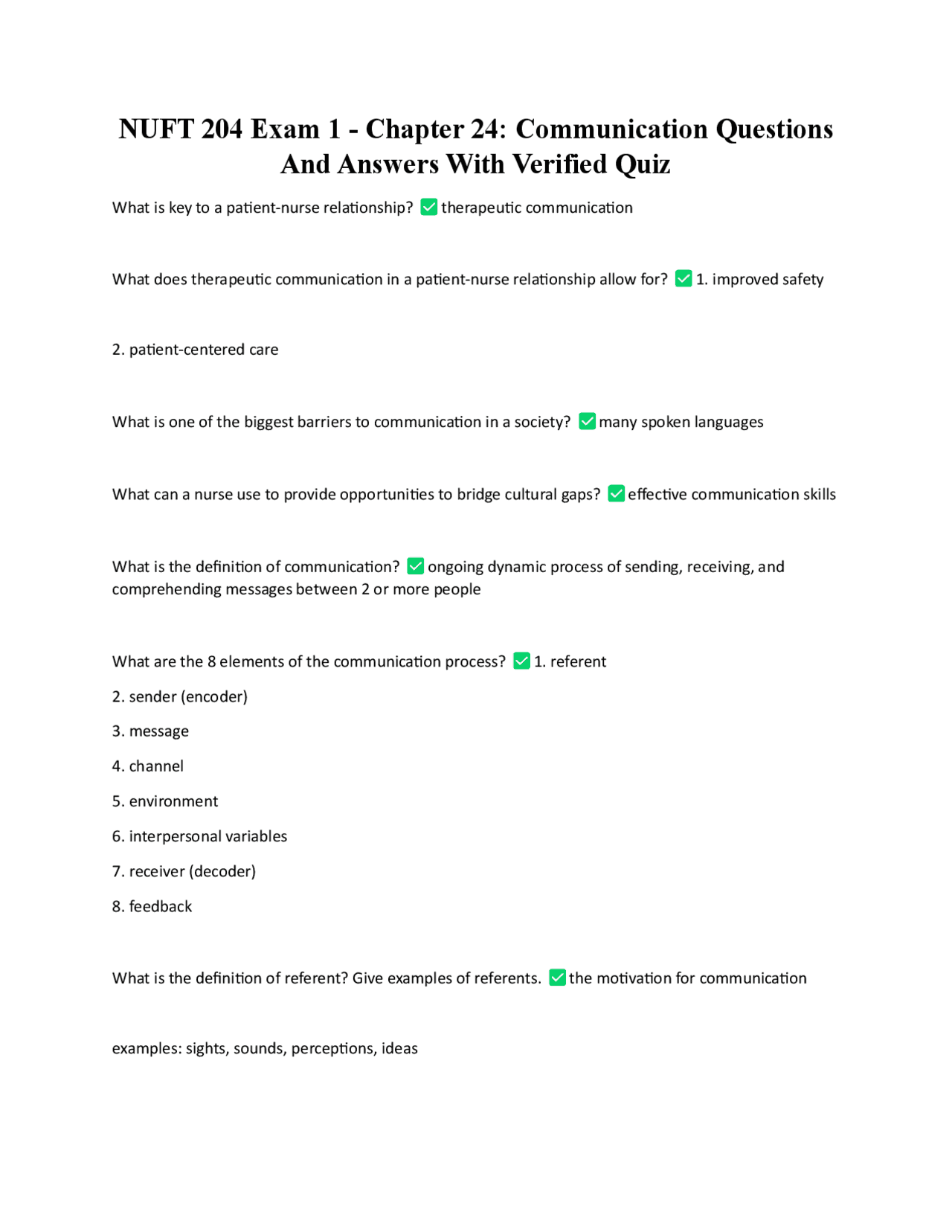 NUFT 204 Exam 1 - Chapter 24: Communication Questions And Answers With ...