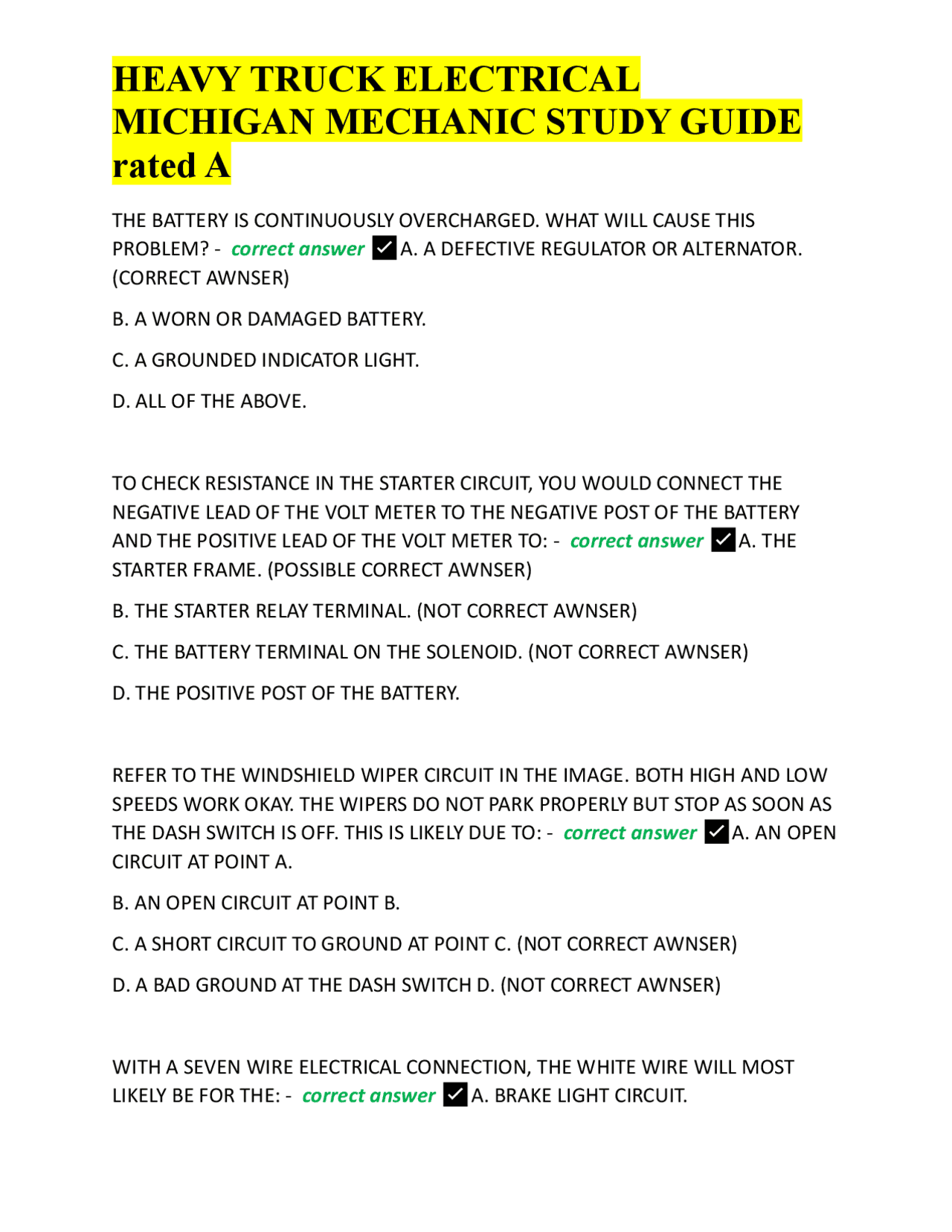 Heavy Loads Questions Heavy Truck Electrical Systems: Multiple Choice Questions and Answers ...