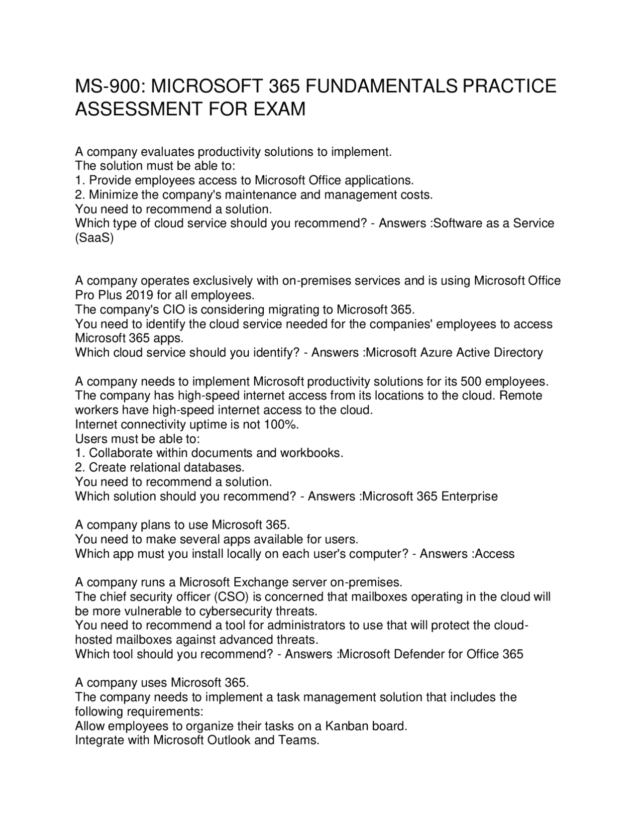 MS-900 MICROSOFT 365 FUNDAMENTALS PRACTICE ASSESSMENT FOR EXAM | Exams ...