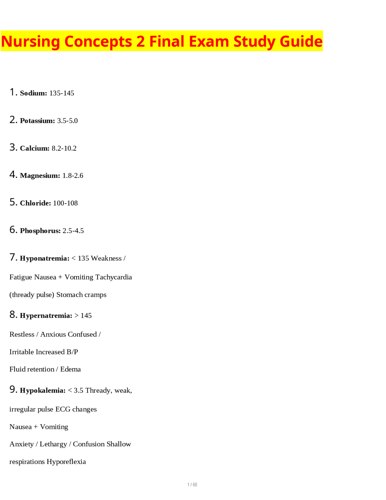 Nursing Concepts 2 Final Exam Study Guide | Study Guides, Projects ...