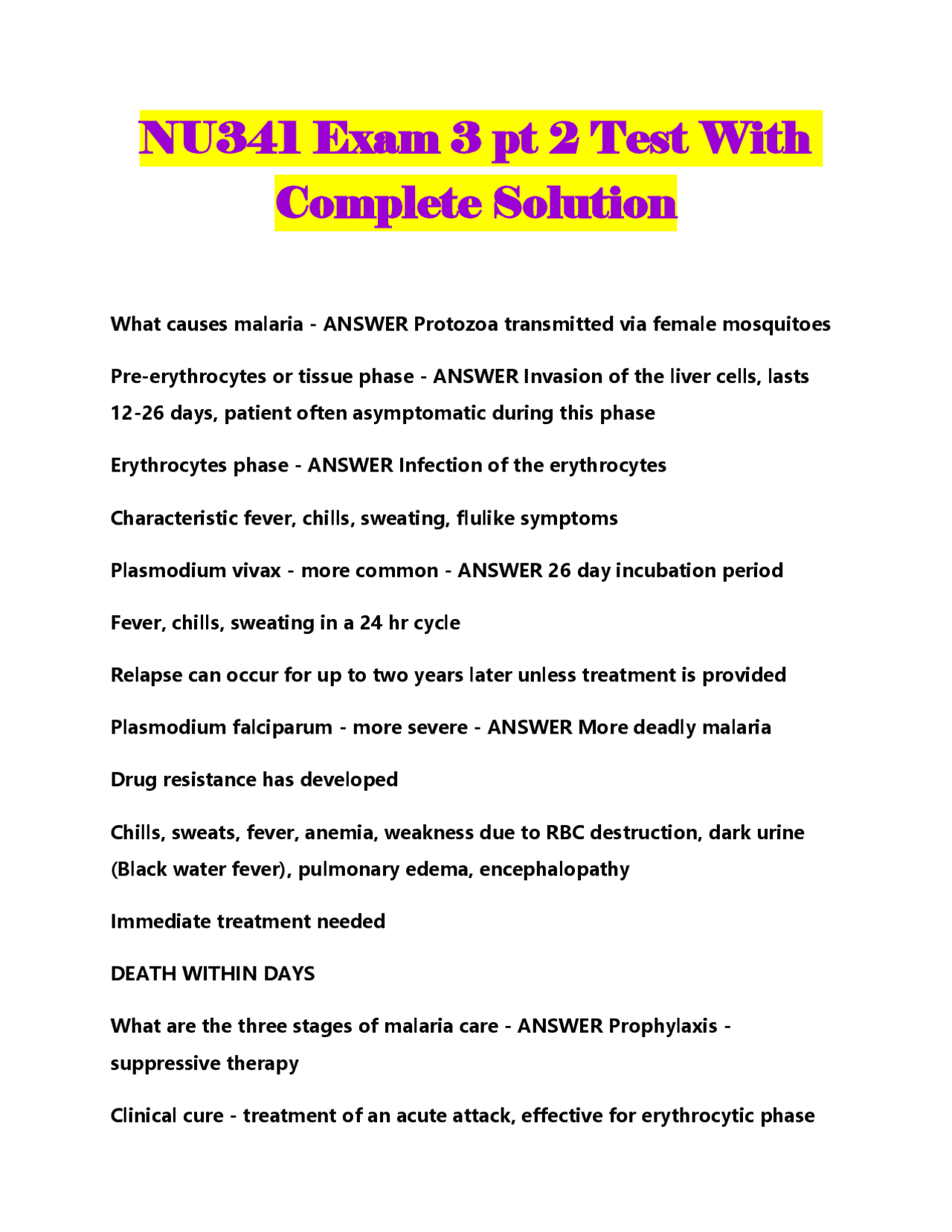 NU341 Exam 3 pt 2 Test With Complete Solution | Exams Advanced ...