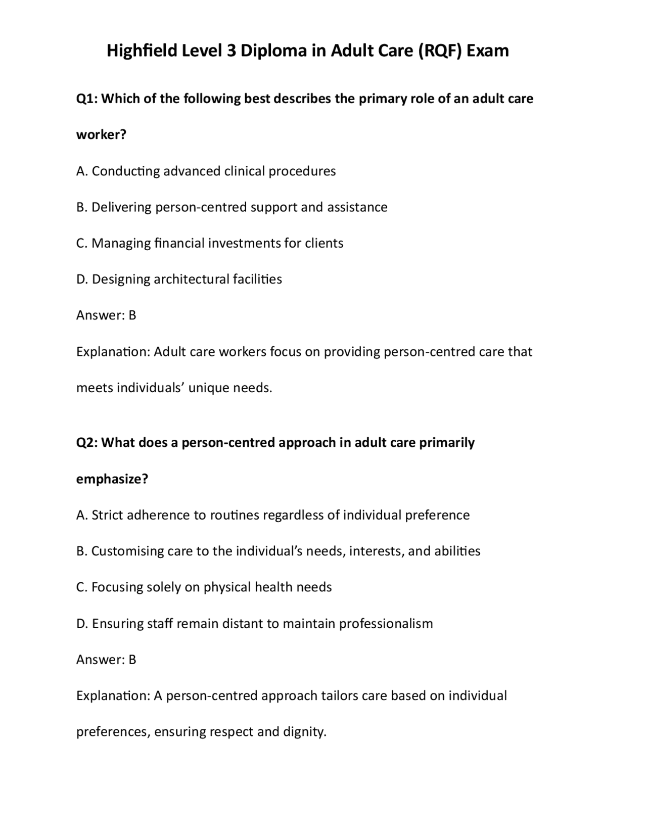 Highfield Level 3 Diploma in Adult Care (RQF) Exam | Exams Technology ...