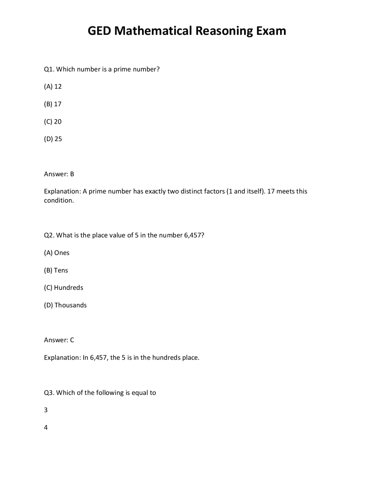 GED Mathematical Reasoning Exam | Exams Technology | Docsity