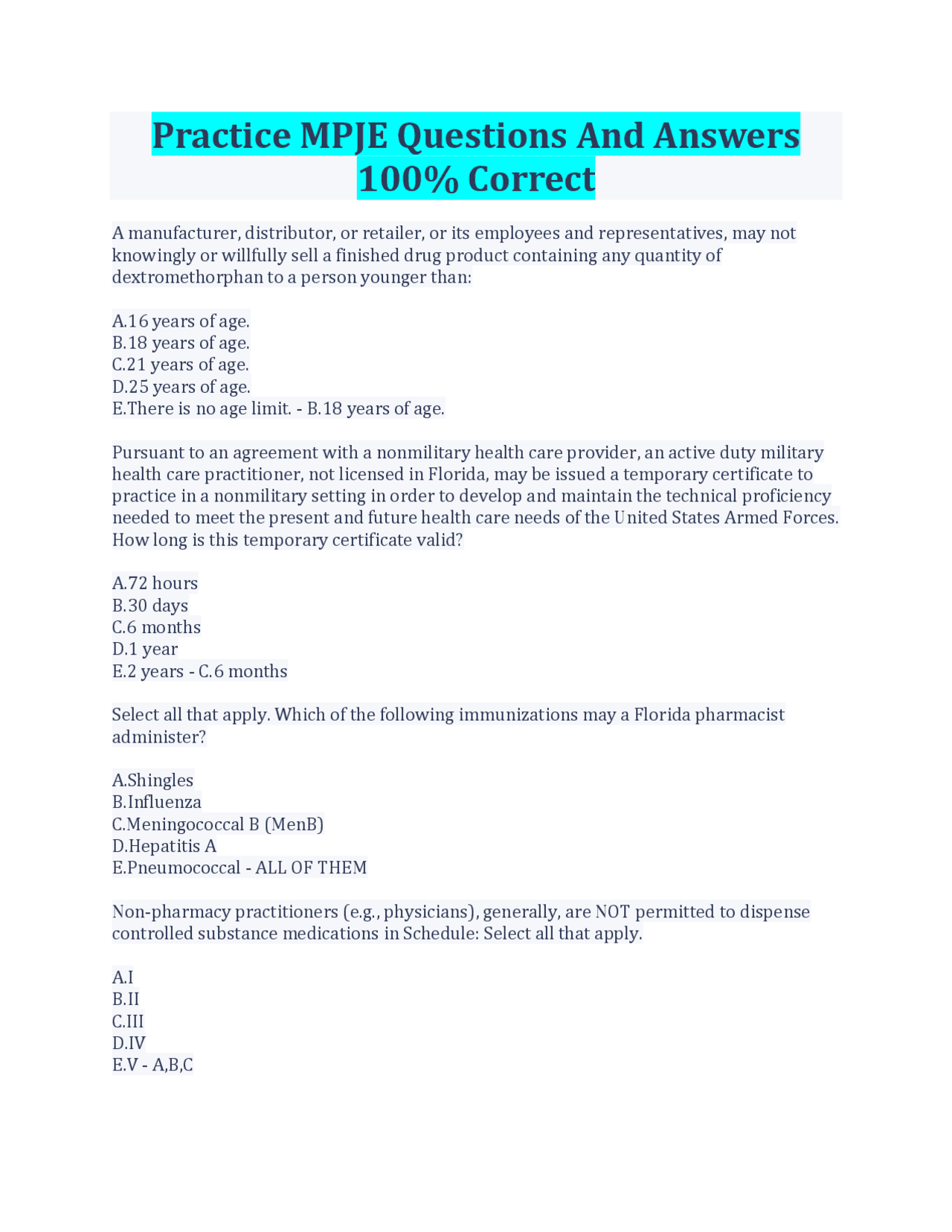 MPJE Practice Questions And Answers 100% Correct | Exams Advanced