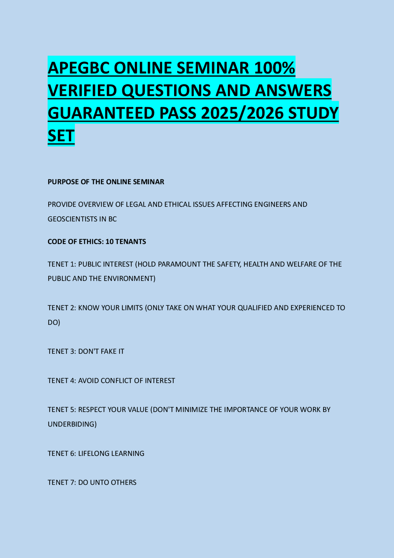 APEGBC ONLINE SEMINAR 100% VERIFIED QUESTIONS AND ANSWERS GUARANTEED ...