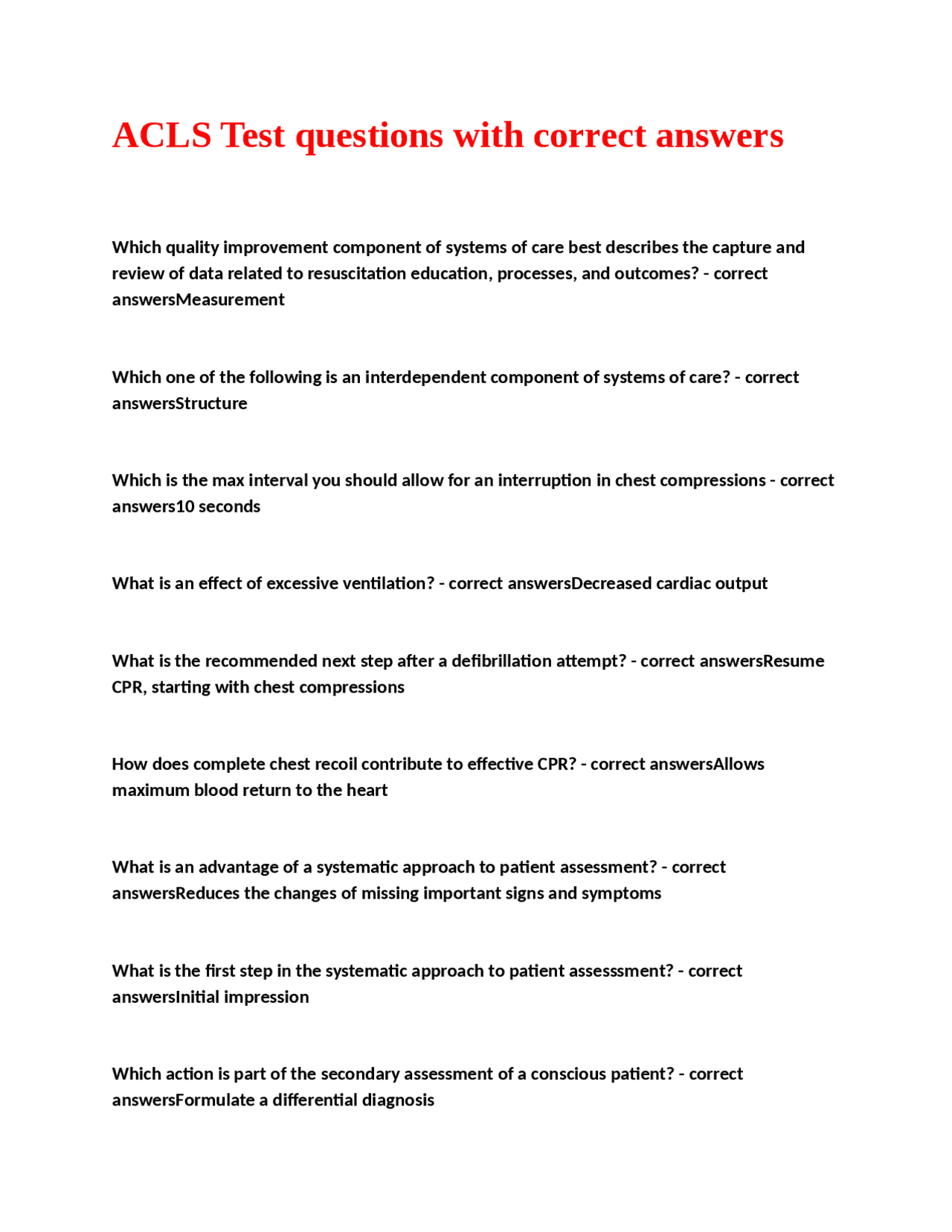 ACLS Test Questions and Answers: A Comprehensive Review | Exams