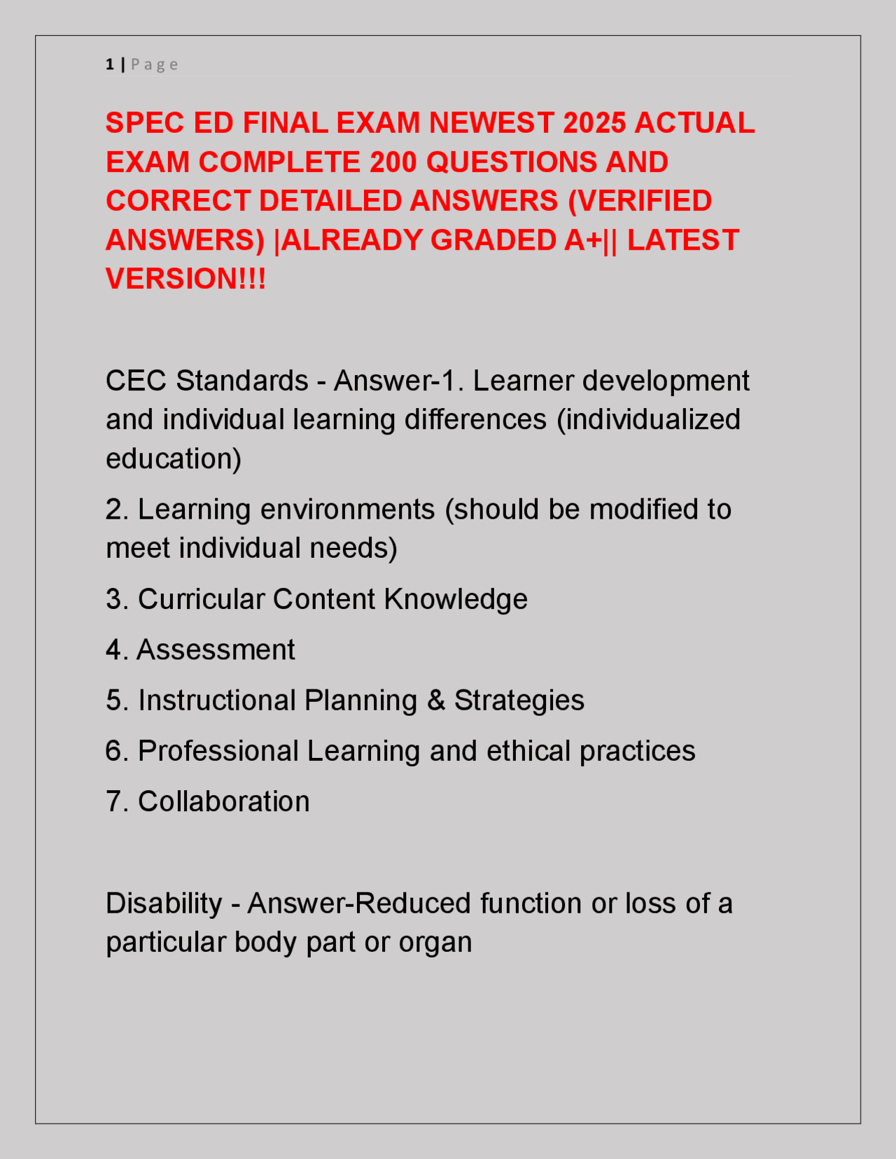 SPEC ED FINAL EXAM NEWEST 2025 ACTUAL EXAM COMPLETE 200 QUESTIONS AND ...