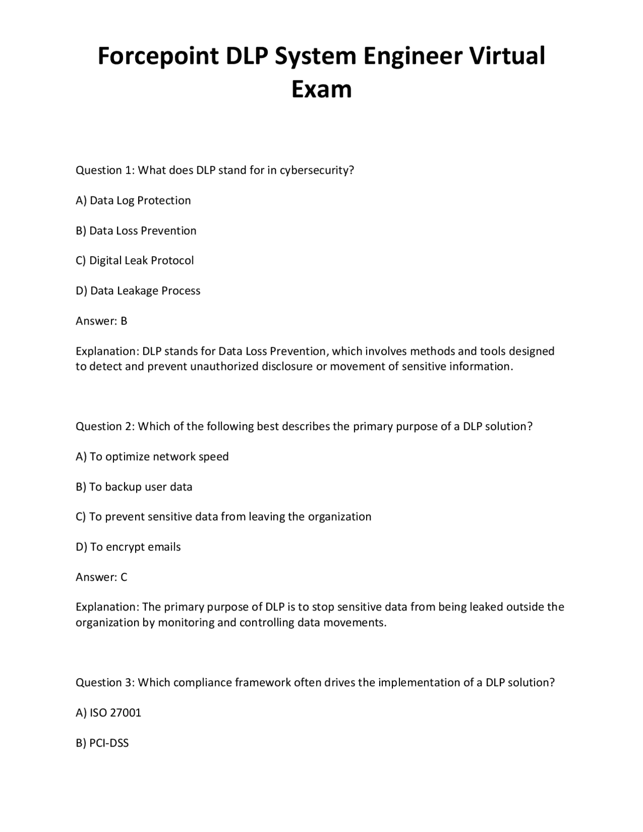 Forcepoint DLP System Engineer Virtual Exam: Questions and Answers ...
