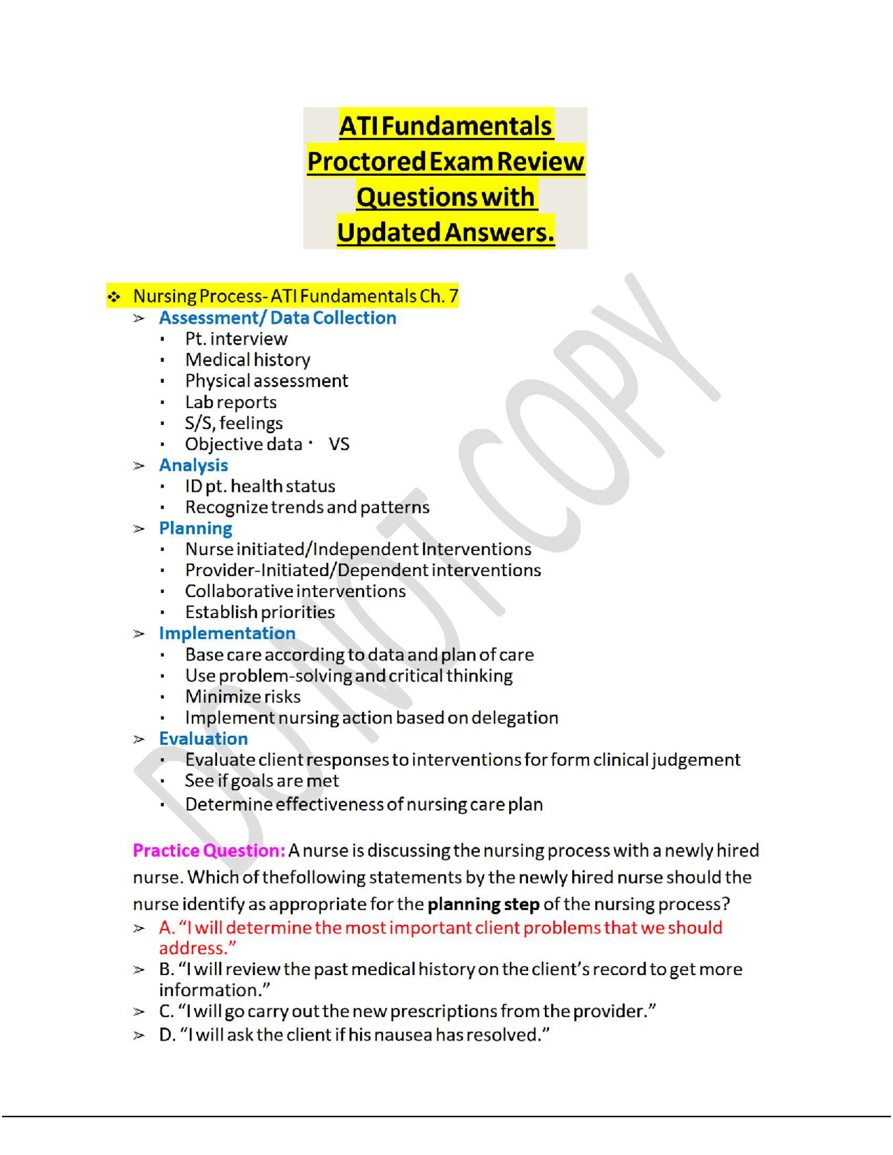 ATI Fundamentals Proctored Exam Review Questions with Updated Answers ...